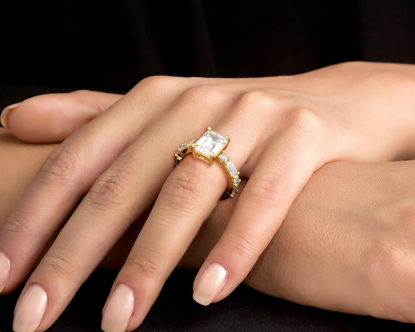 2 Carat Emerald Cut Straight Shank Alternating Round & Emerald - Mr. Alex Jewelry