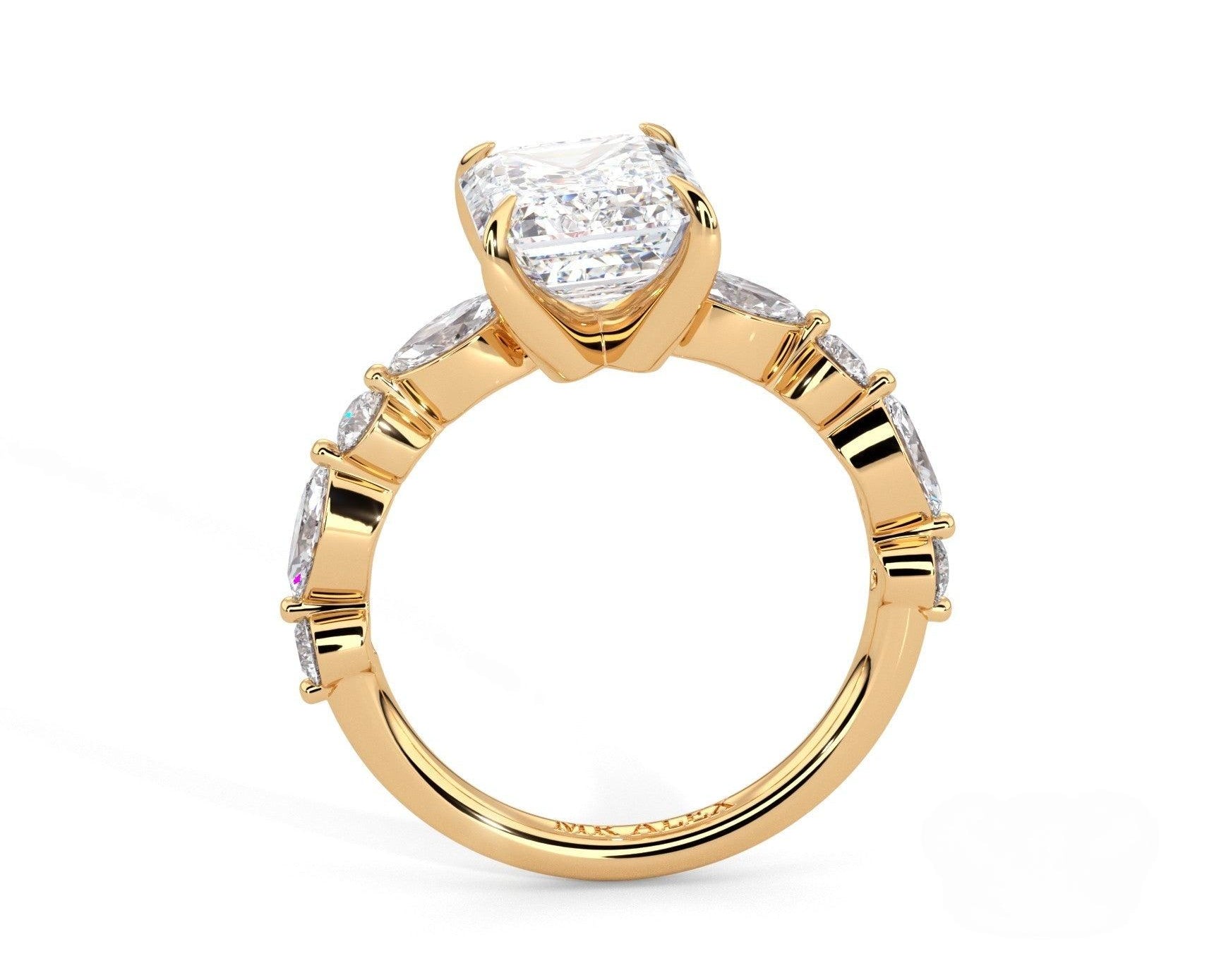 2 Carat Emerald Cut Straight Shank Alternating Round & Marquise Diamond - Mr. Alex Jewelry