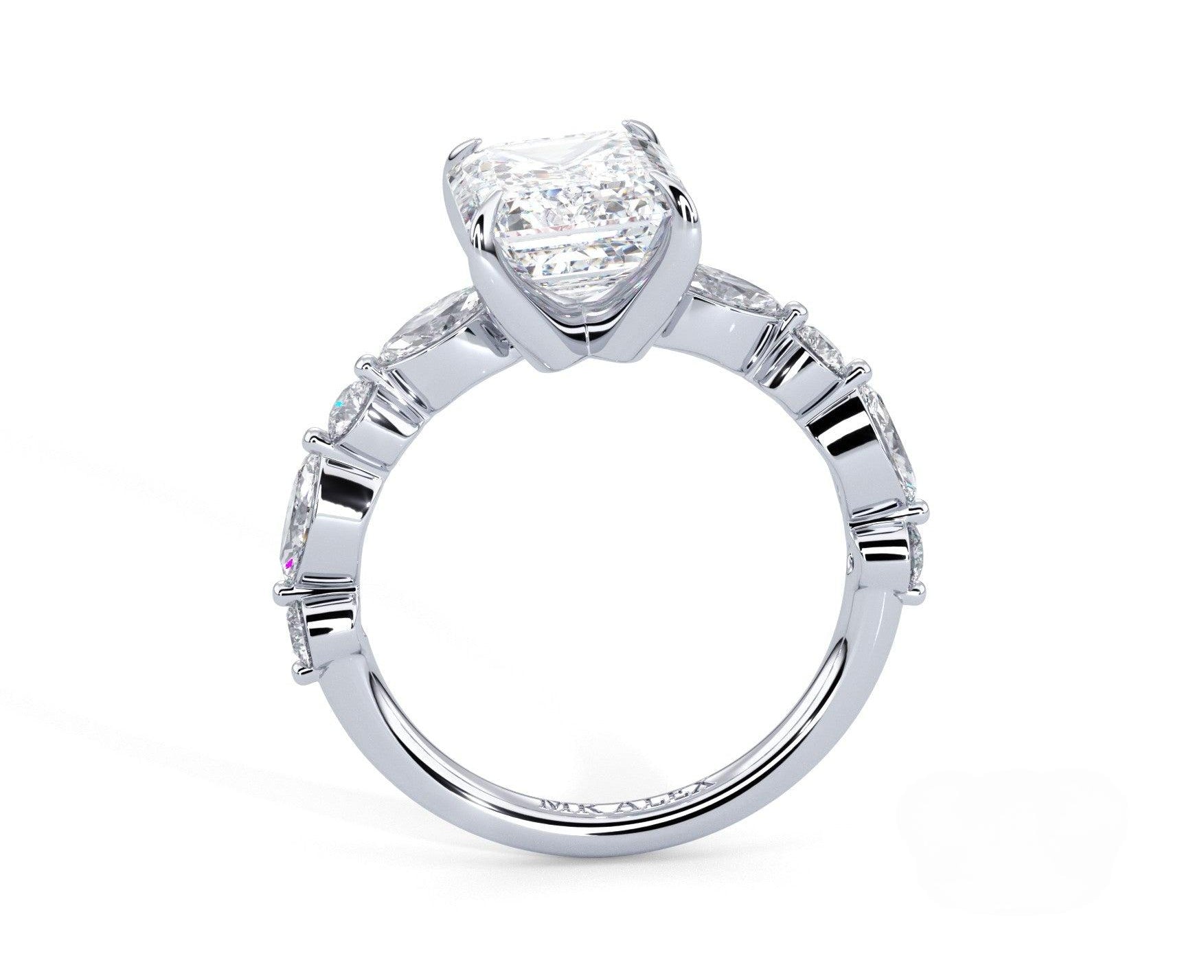 2 Carat Emerald Cut Straight Shank Alternating Round & Marquise Diamond - Mr. Alex Jewelry
