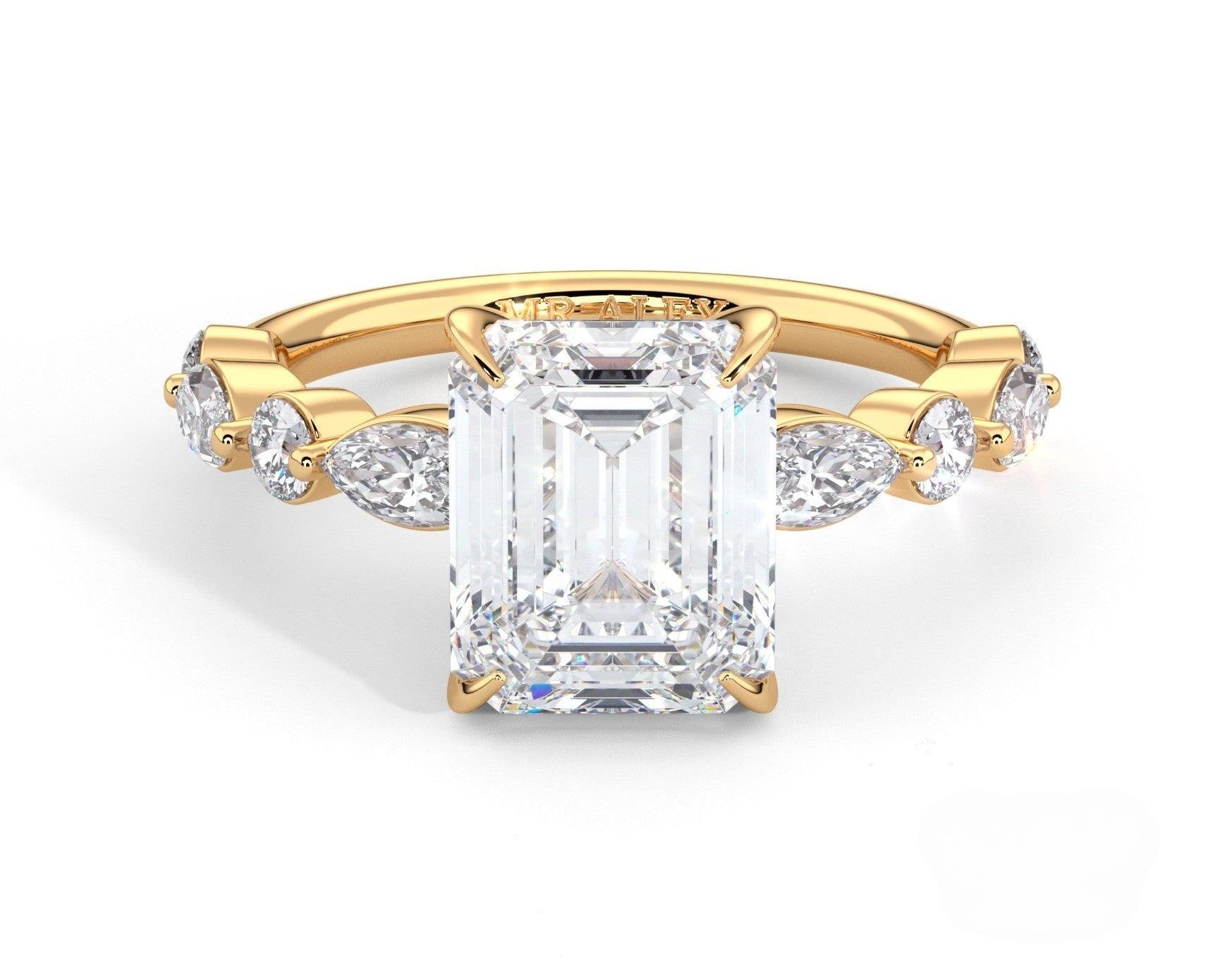 2 Carat Emerald Cut Straight Shank Alternating Round & Marquise Diamond - Mr. Alex Jewelry