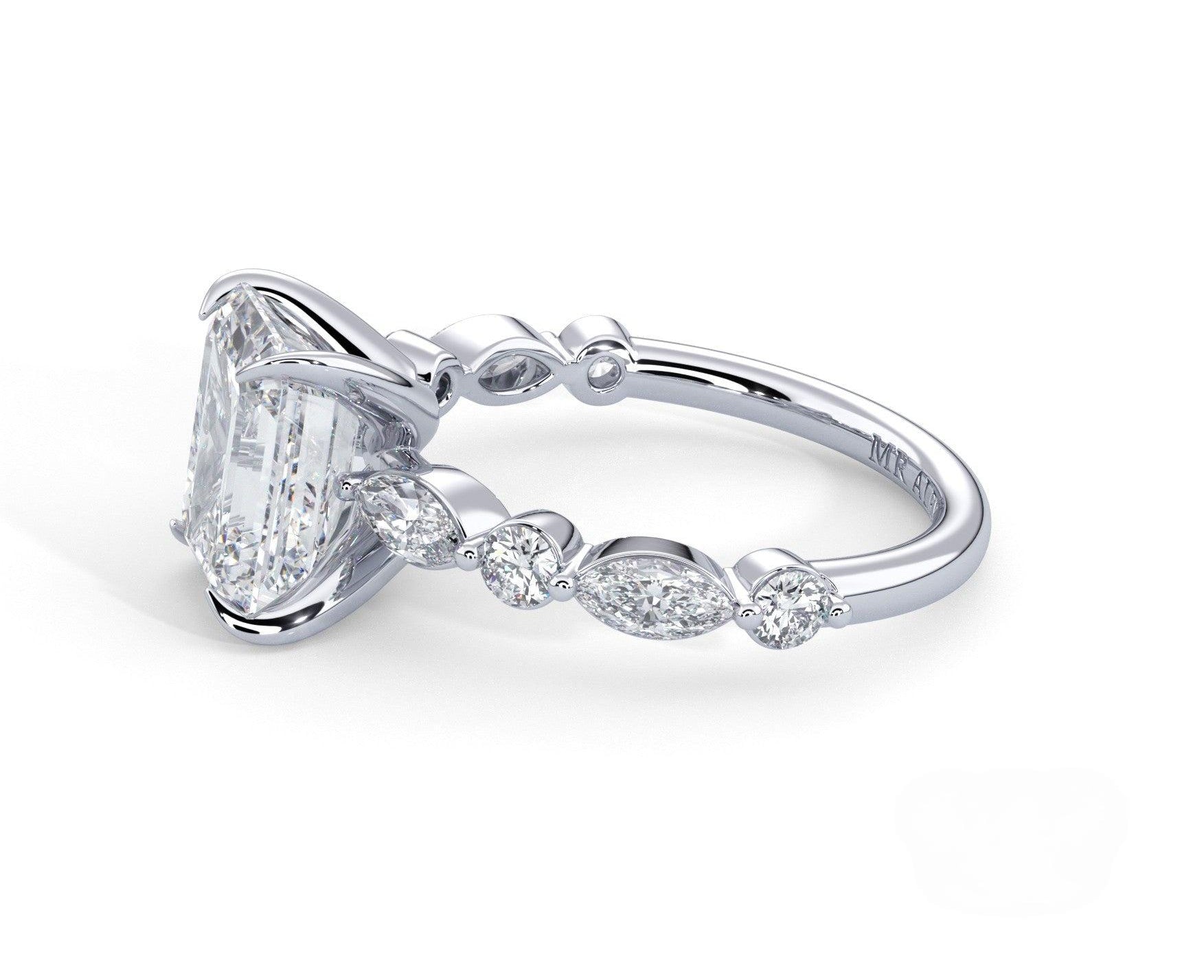 2 Carat Emerald Cut Straight Shank Alternating Round & Marquise Diamond - Mr. Alex Jewelry