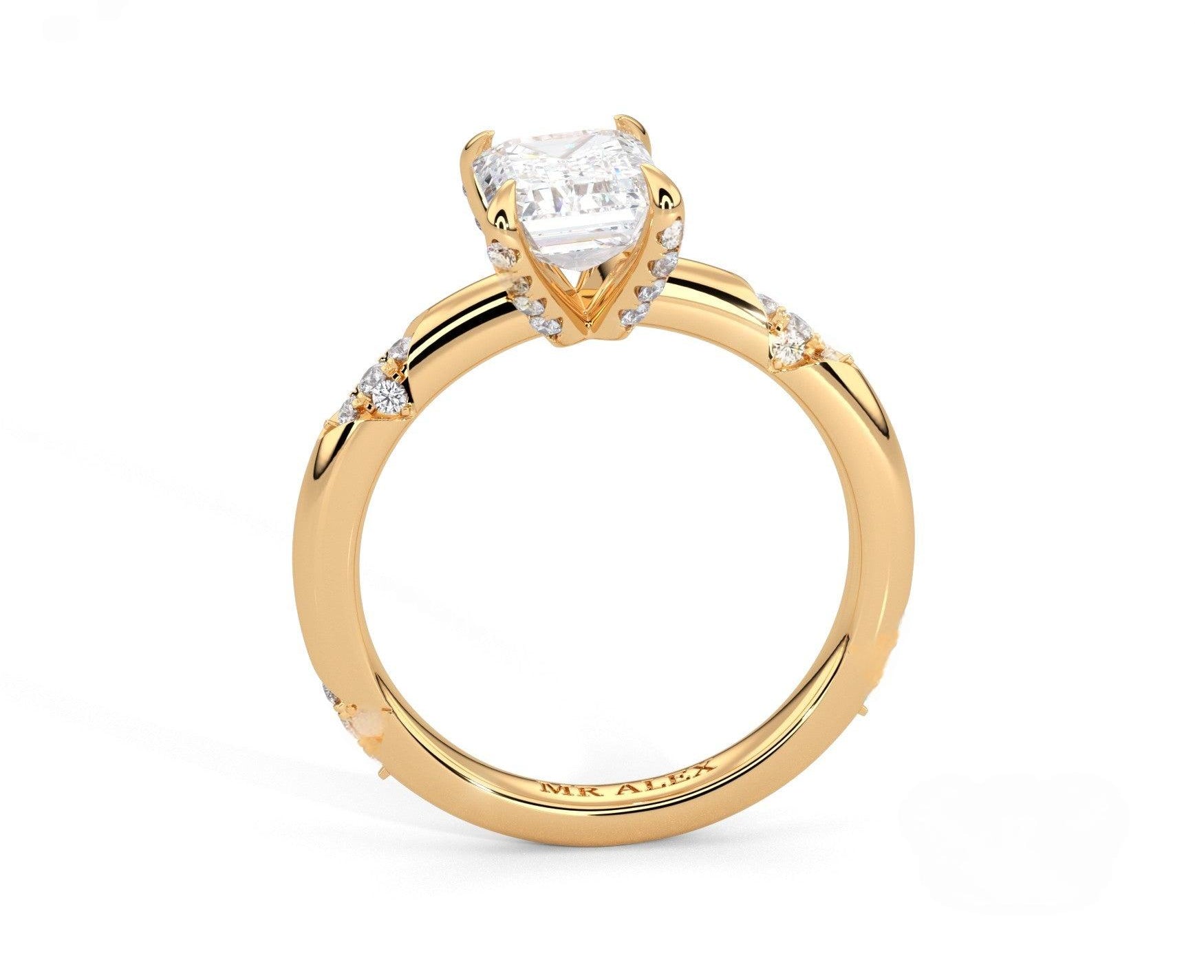 2 Carat Emerald Cut Straight Shank Round Diamond Accents Engagement Ring - Mr. Alex Jewelry