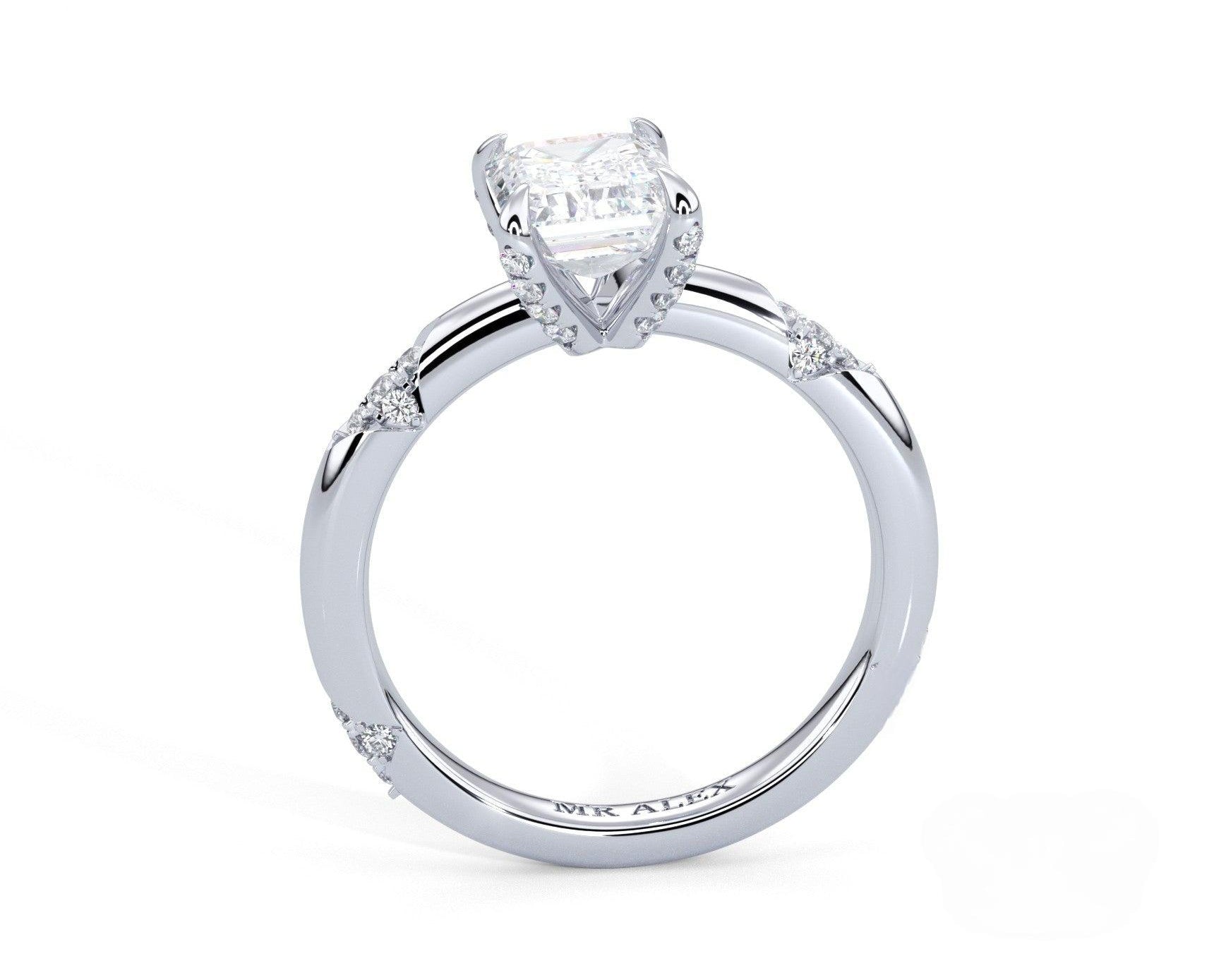 2 Carat Emerald Cut Straight Shank Round Diamond Accents Engagement Ring - Mr. Alex Jewelry