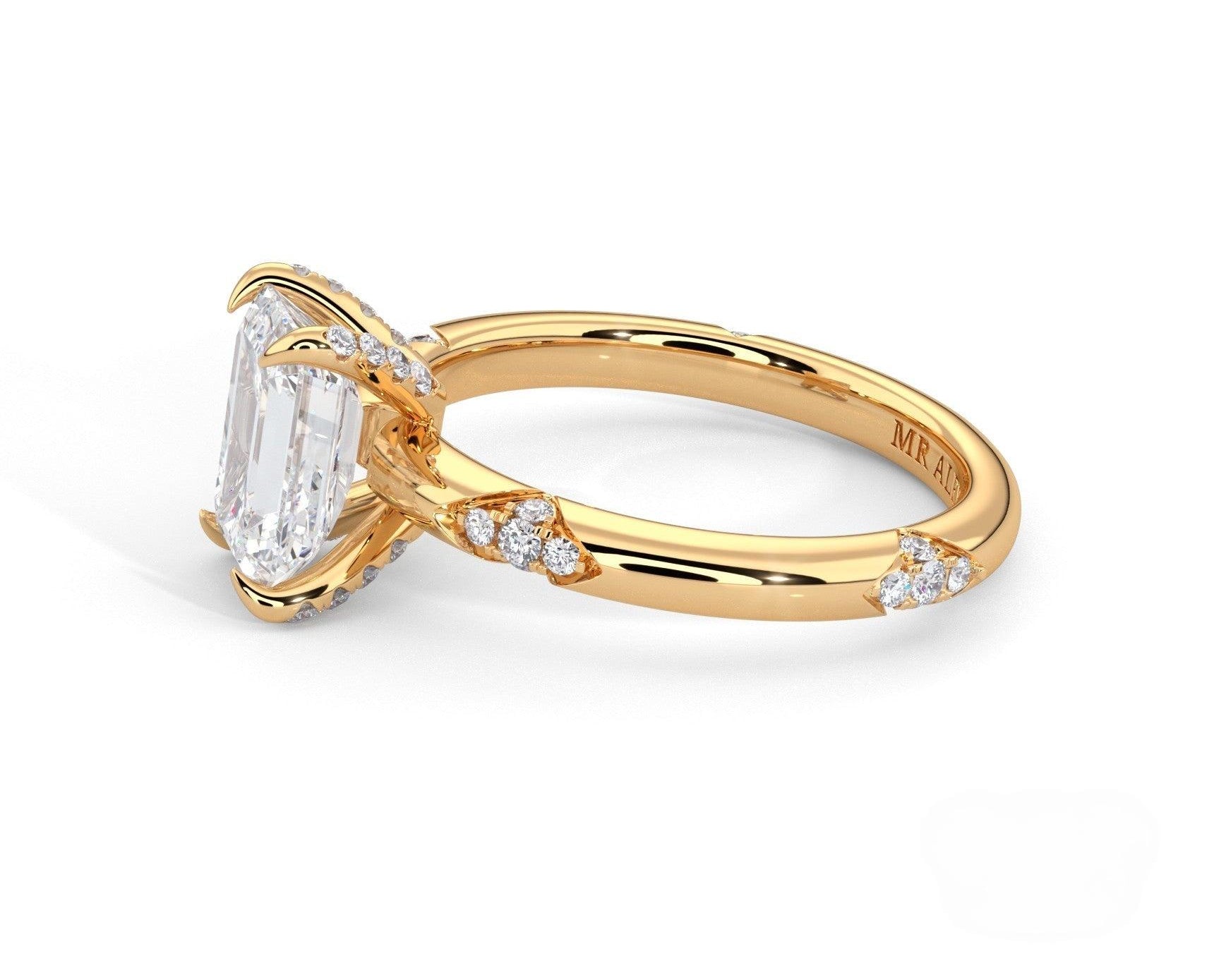 2 Carat Emerald Cut Straight Shank Round Diamond Accents Engagement Ring - Mr. Alex Jewelry