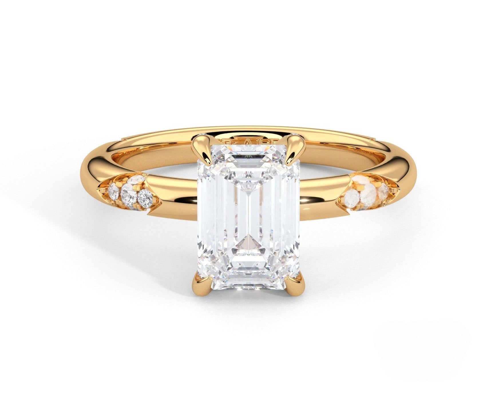 2 Carat Emerald Cut Straight Shank Round Diamond Accents Engagement Ring - Mr. Alex Jewelry