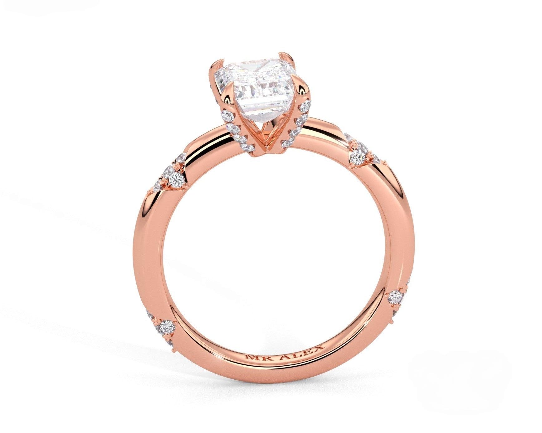 2 Carat Emerald Cut Straight Shank Round Diamond Accents Engagement Ring - Mr. Alex Jewelry