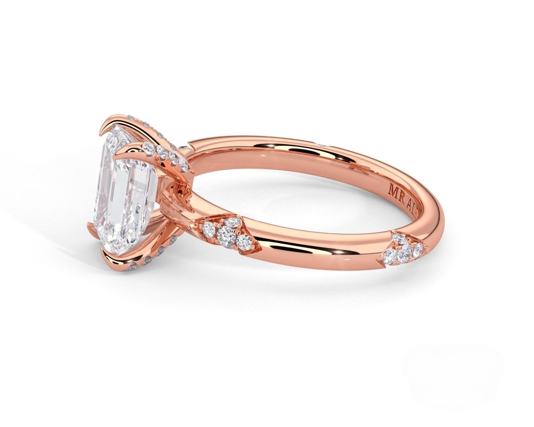 2 Carat Emerald Cut Straight Shank Round Diamond Accents Engagement Ring - Mr. Alex Jewelry