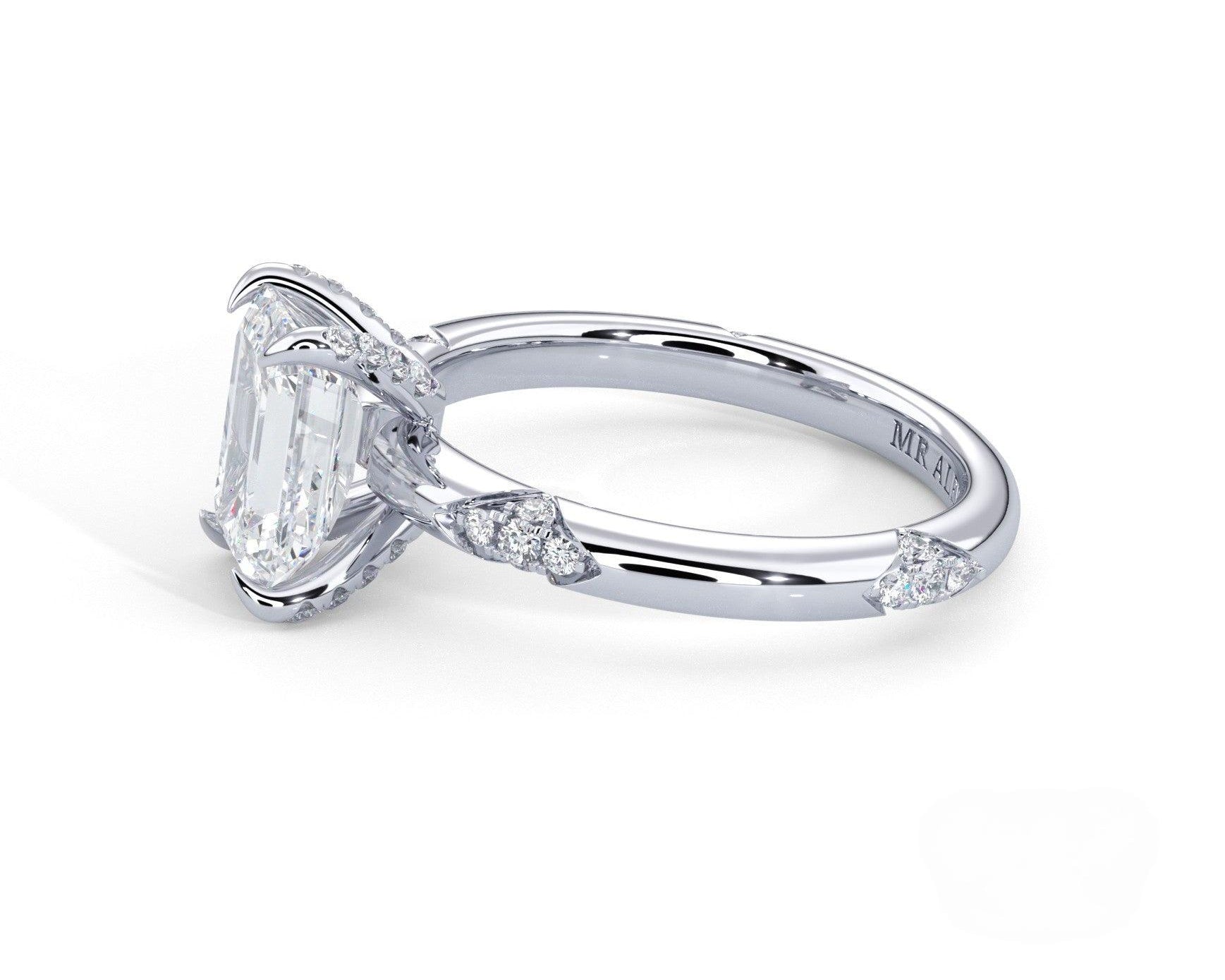 2 Carat Emerald Cut Straight Shank Round Diamond Accents Engagement Ring - Mr. Alex Jewelry