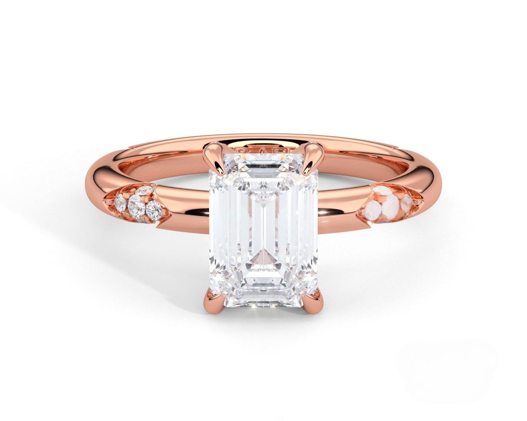 2 Carat Emerald Cut Straight Shank Round Diamond Accents Engagement Ring - Mr. Alex Jewelry