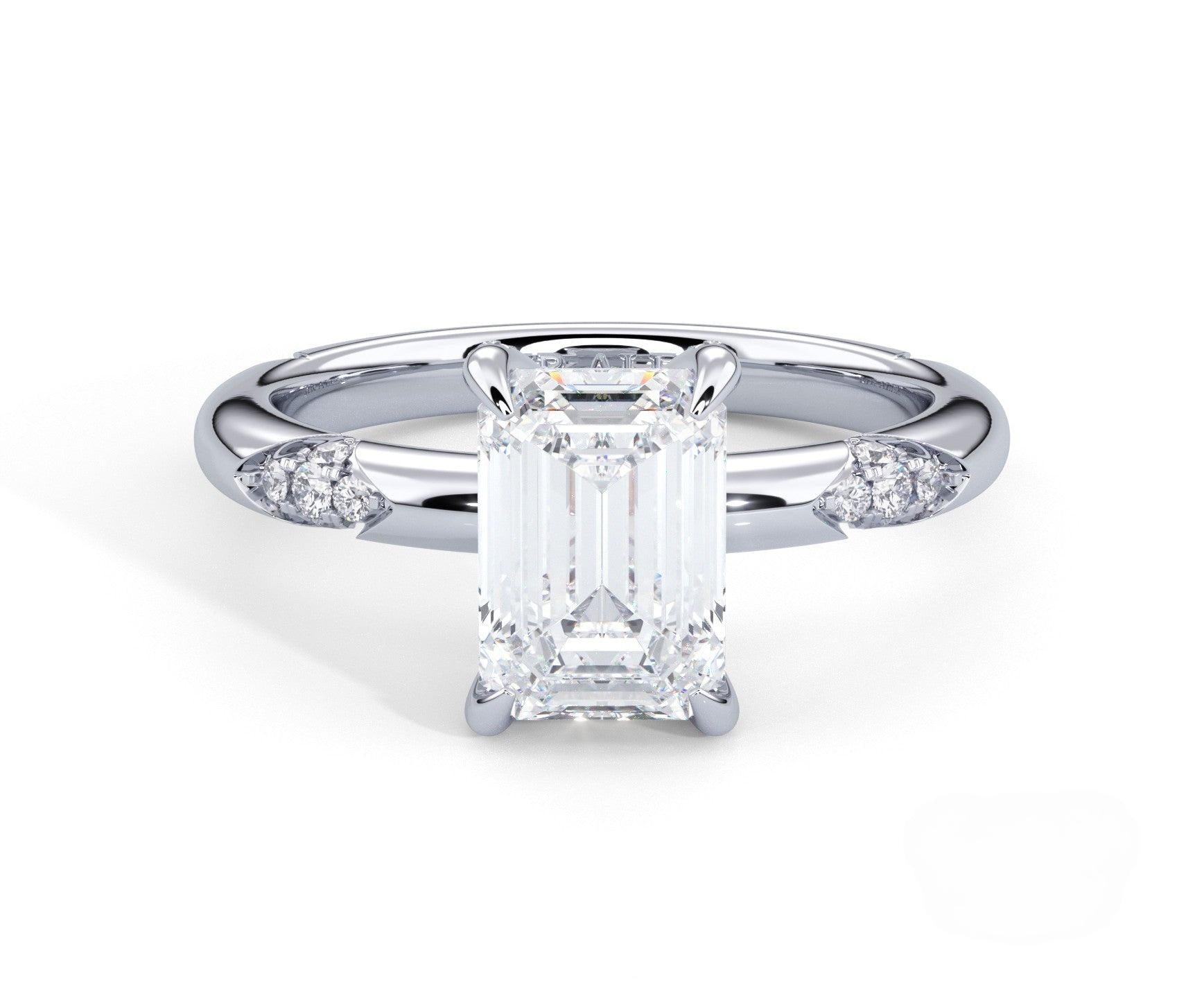 2 Carat Emerald Cut Straight Shank Round Diamond Accents Engagement Ring - Mr. Alex Jewelry