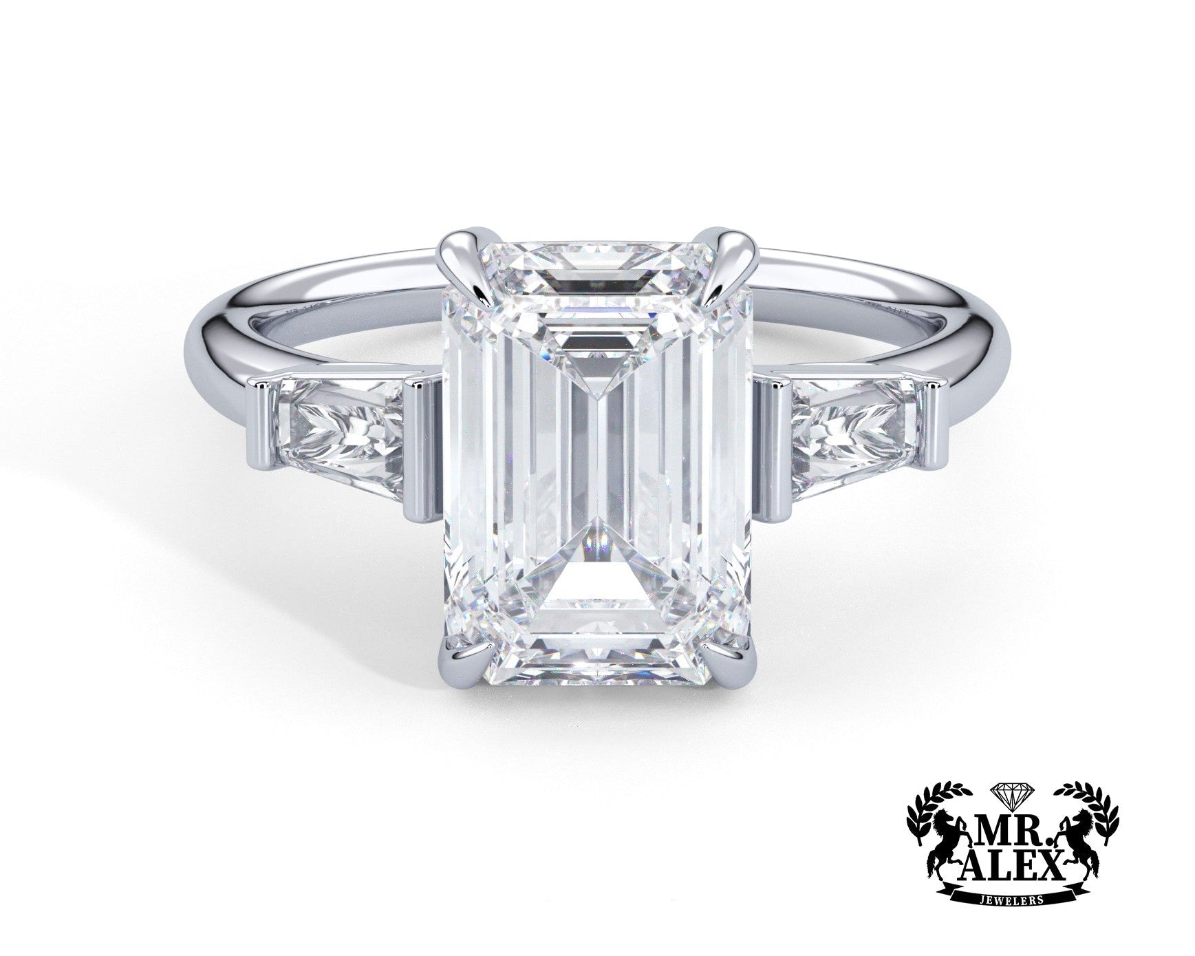 2 Carat Emerald Cut Tapered Baguette Three Stone Engagement Ring - Mr. Alex Jewelry