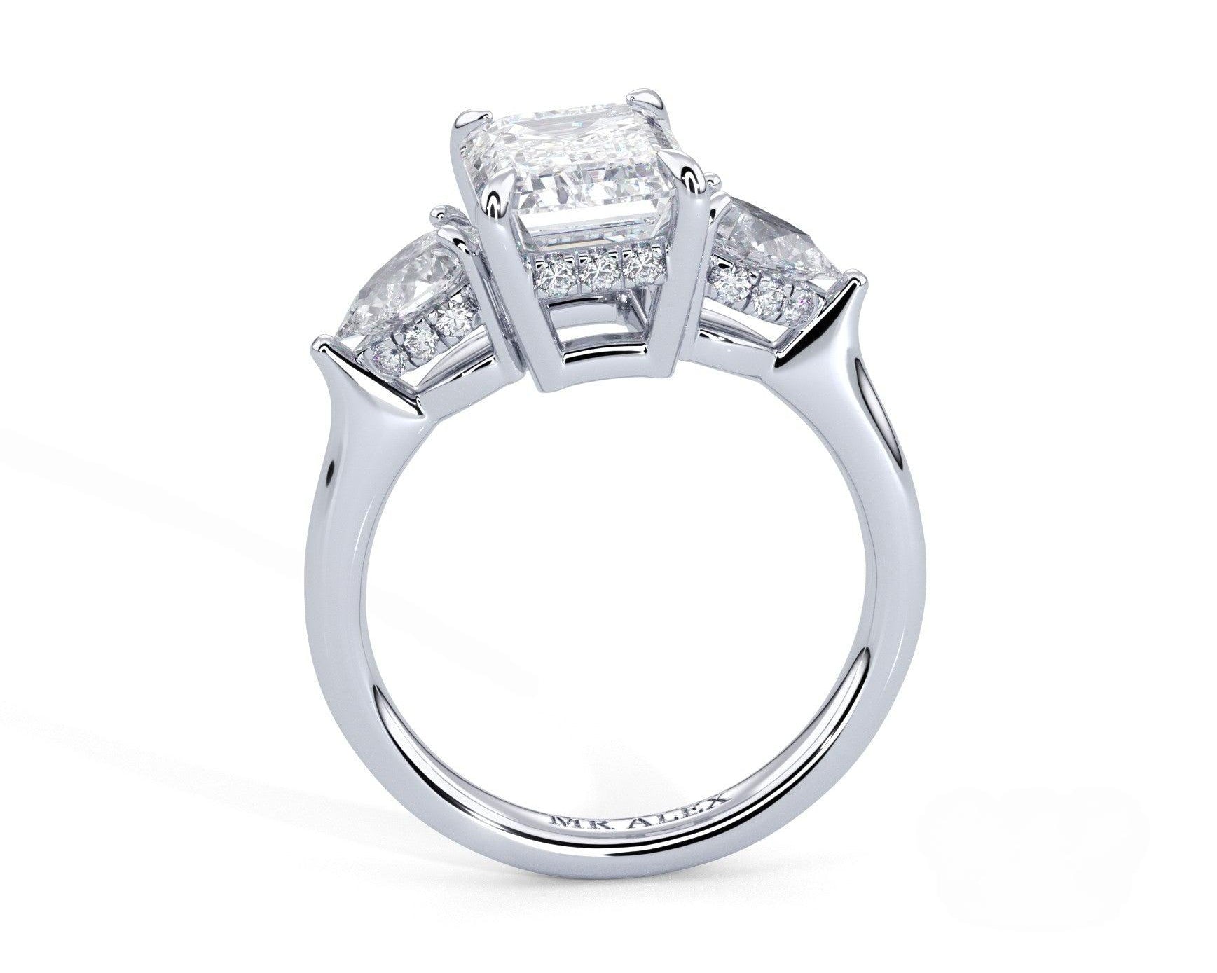 2 Carat Emerald Cut Three Stone Engagement Ring with Pear Side Diamonds - Mr. Alex Jewelry