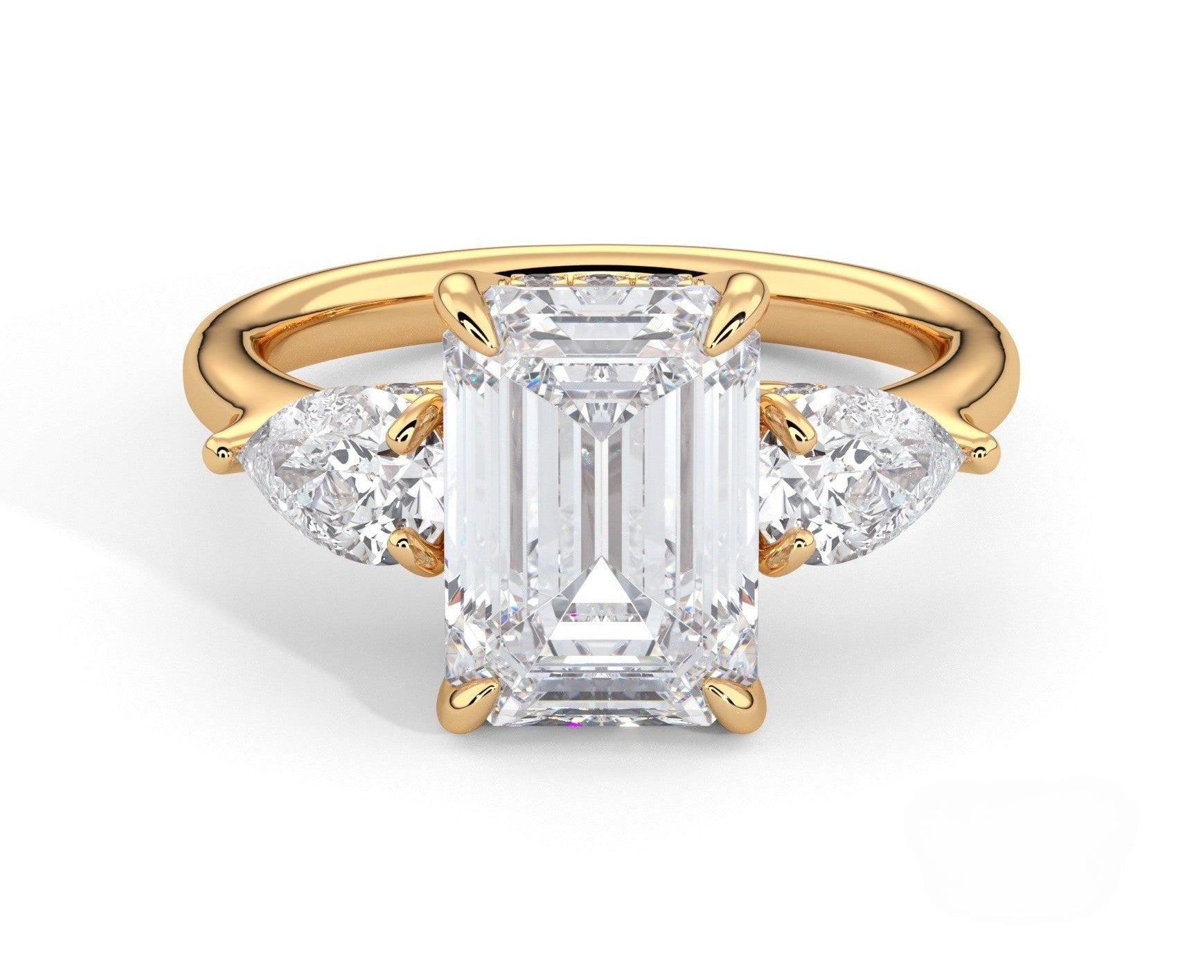 2 Carat Emerald Cut Three Stone Engagement Ring with Pear Side Diamonds - Mr. Alex Jewelry
