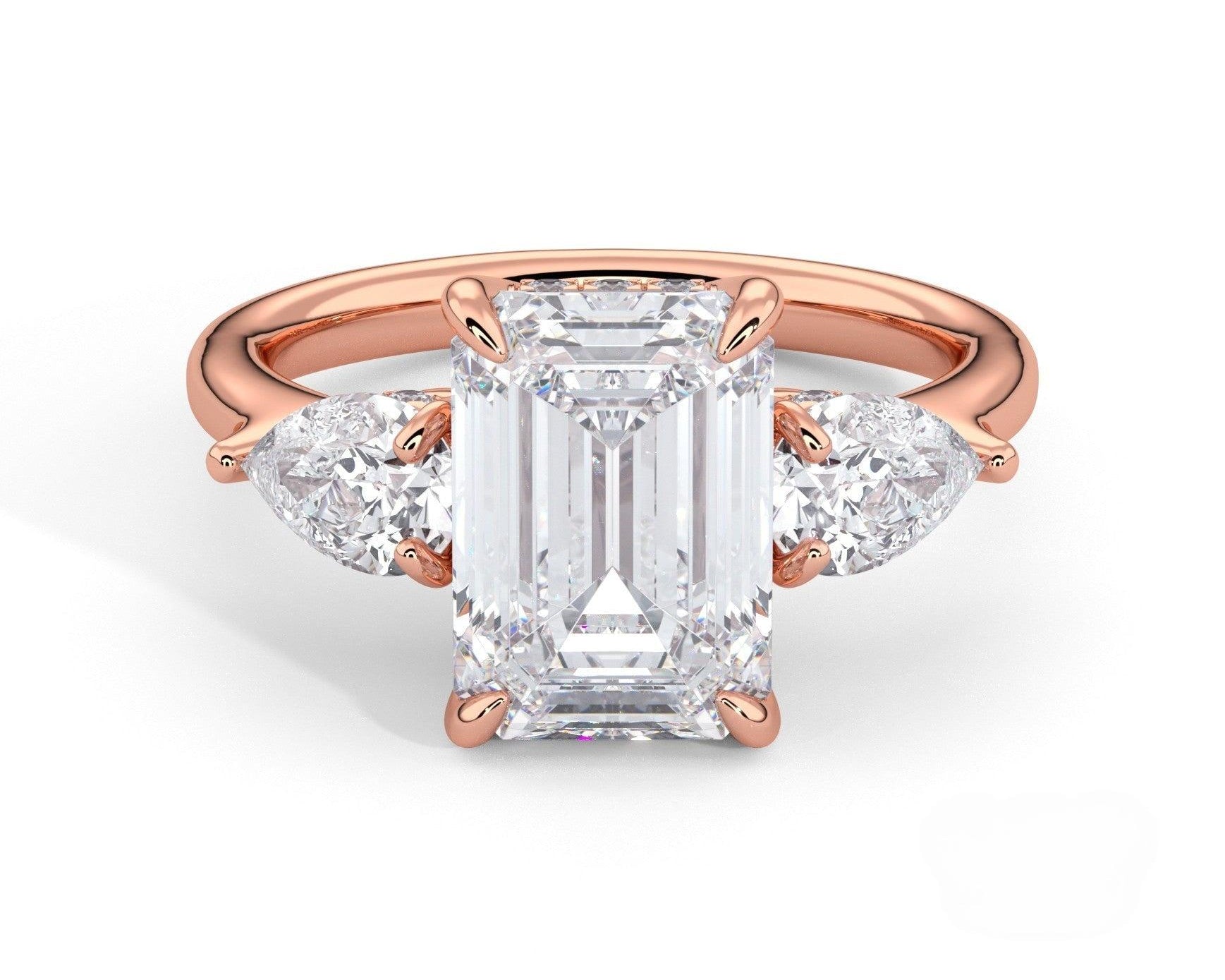 2 Carat Emerald Cut Three Stone Engagement Ring with Pear Side Diamonds - Mr. Alex Jewelry