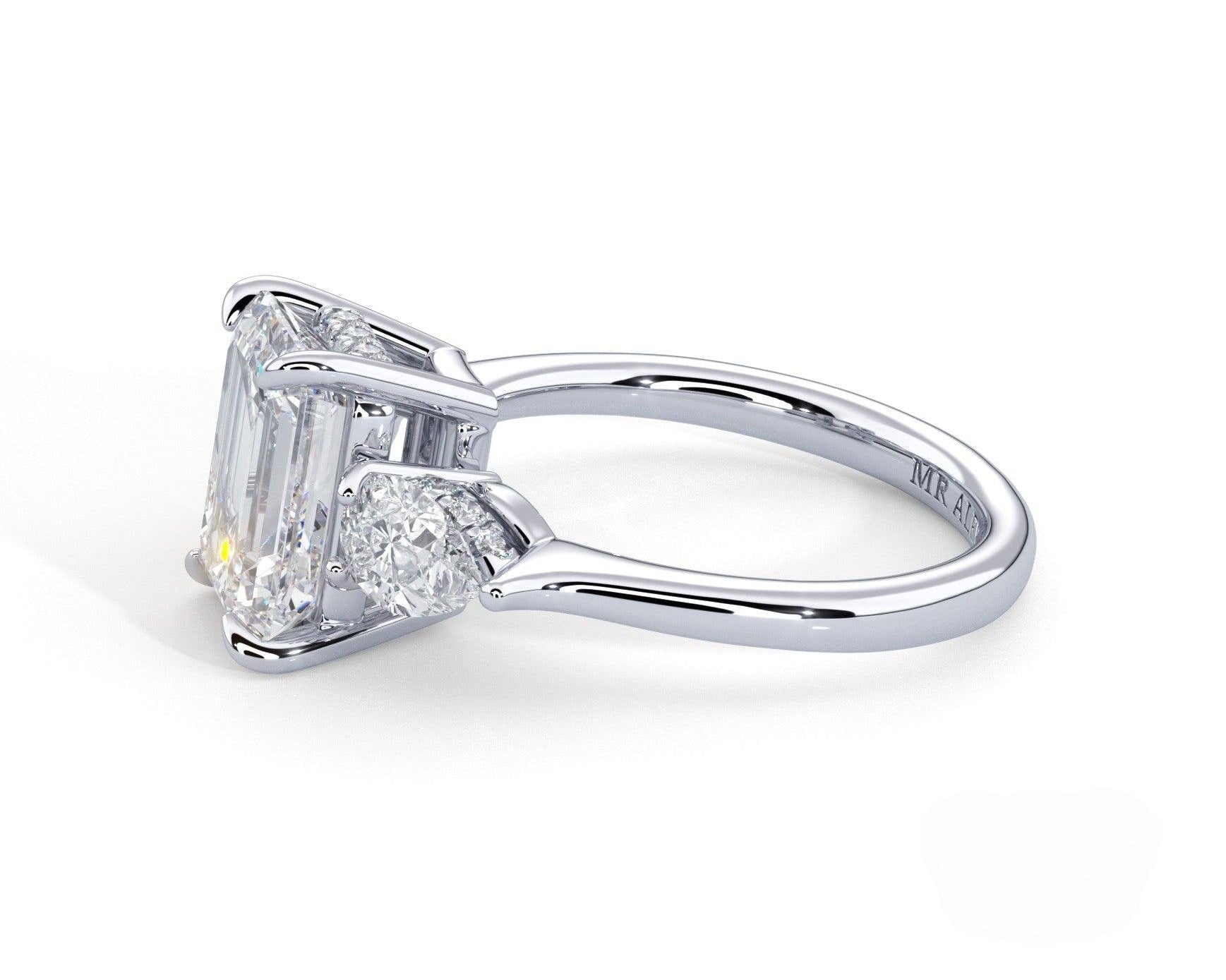 2 Carat Emerald Cut Three Stone Engagement Ring with Pear Side Diamonds - Mr. Alex Jewelry