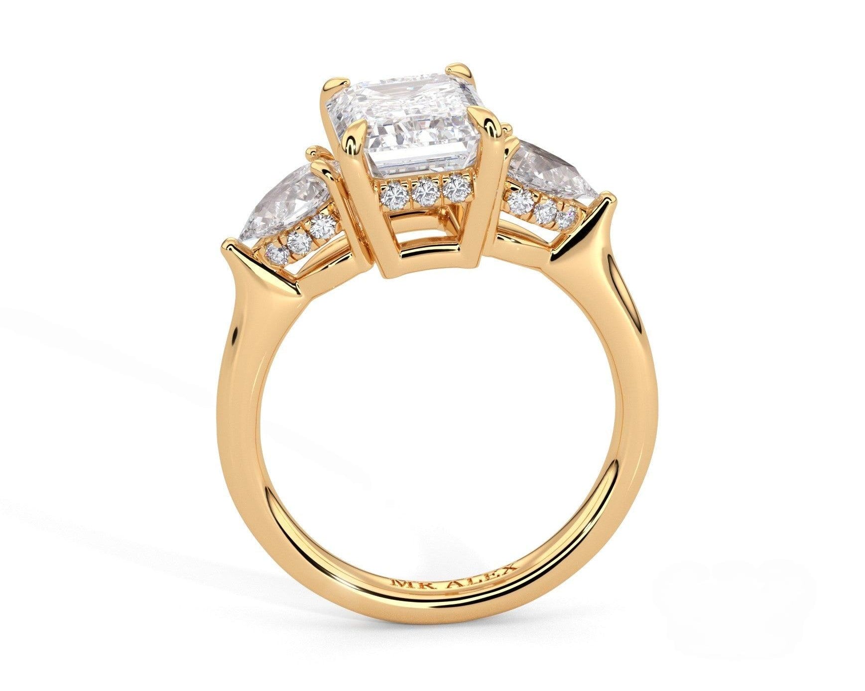 2 Carat Emerald Cut Three Stone Engagement Ring with Pear Side Diamonds - Mr. Alex Jewelry