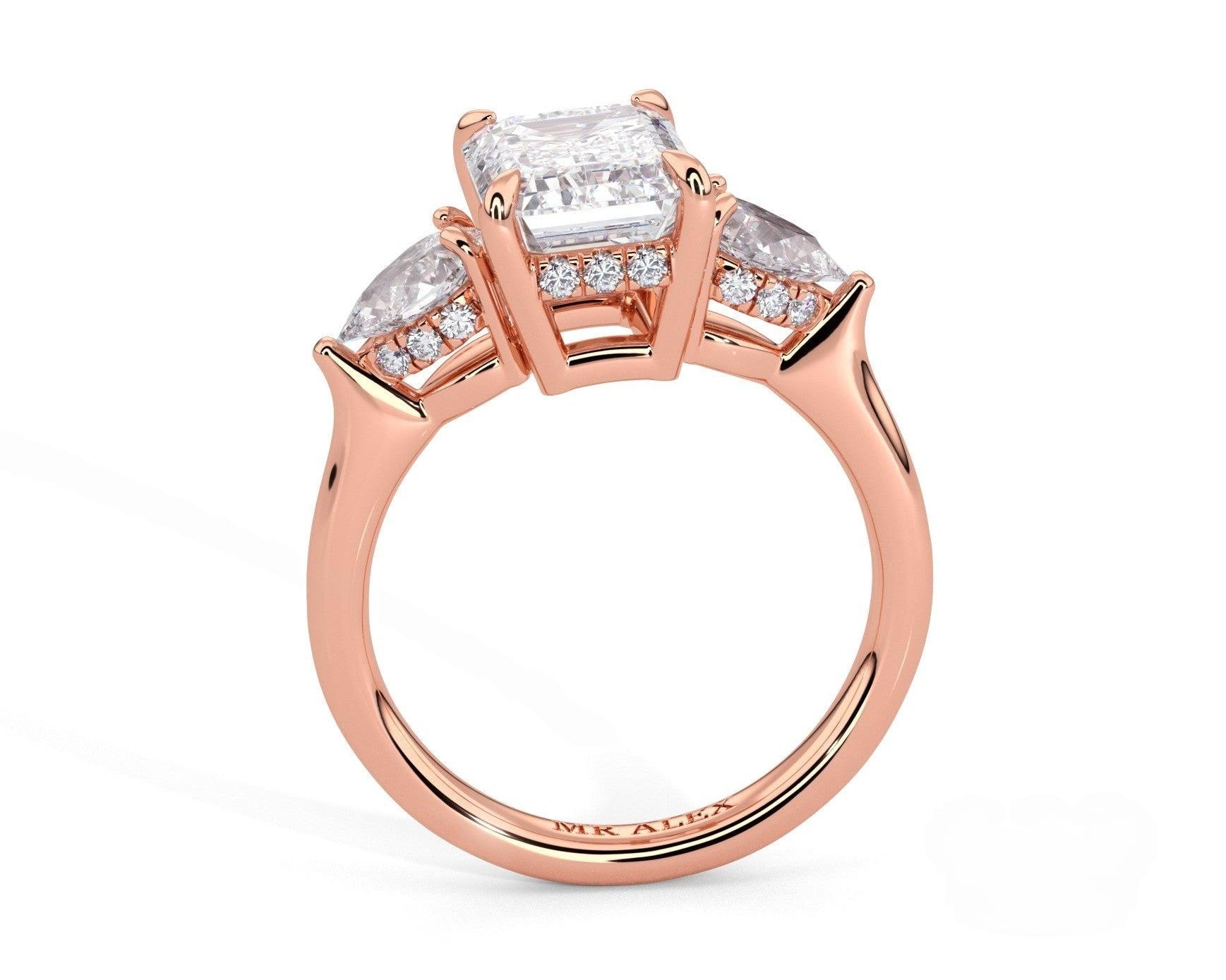 2 Carat Emerald Cut Three Stone Engagement Ring with Pear Side Diamonds - Mr. Alex Jewelry