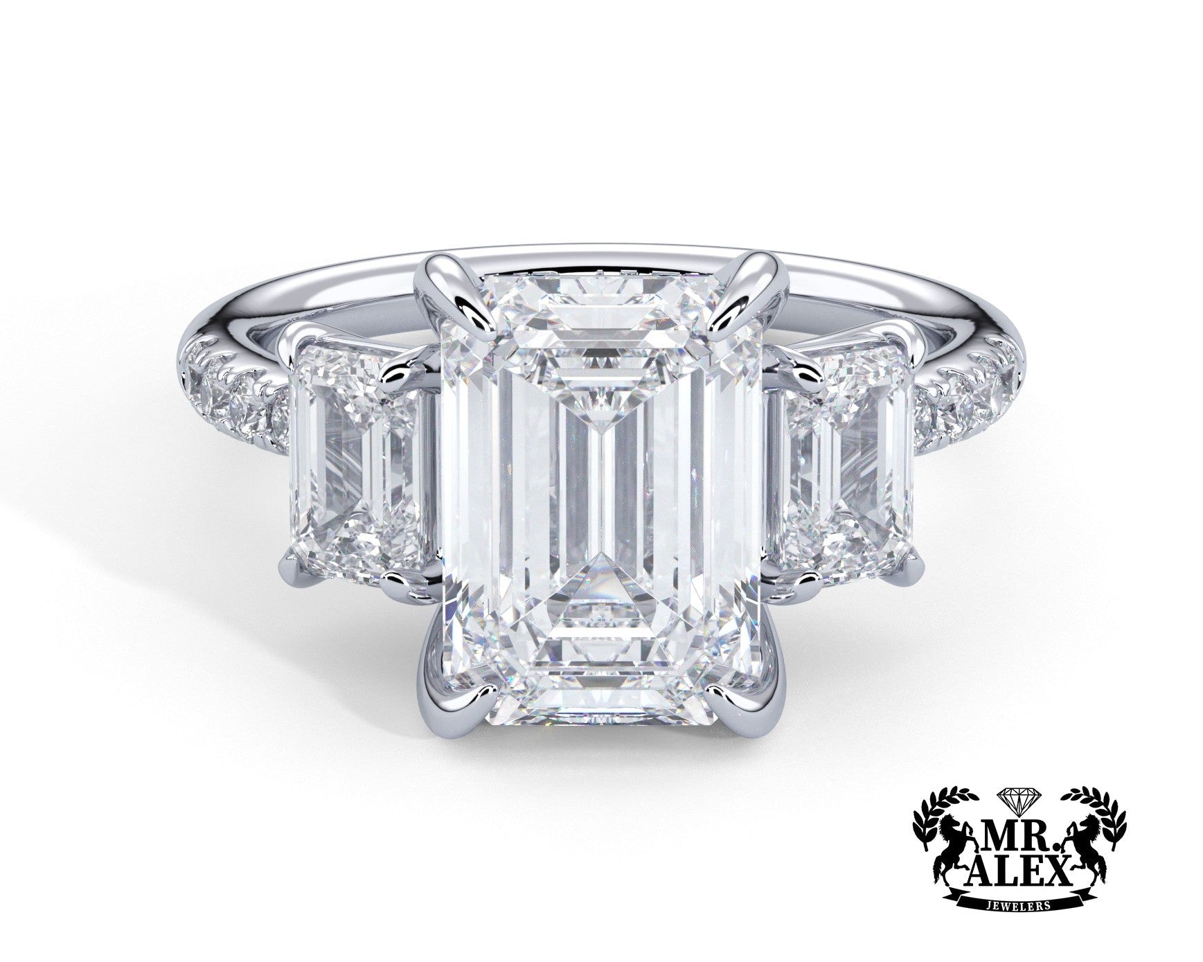 2 Carat Emerald Cut Three Stone with Emerald Cut Side Diamonds - Mr. Alex Jewelry