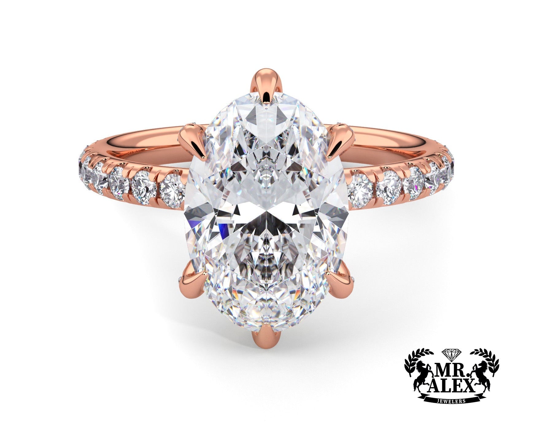 2 Carat Oval Brilliant Cut Hidden Halo Micropavé Engagement Ring - Mr. Alex Jewelry