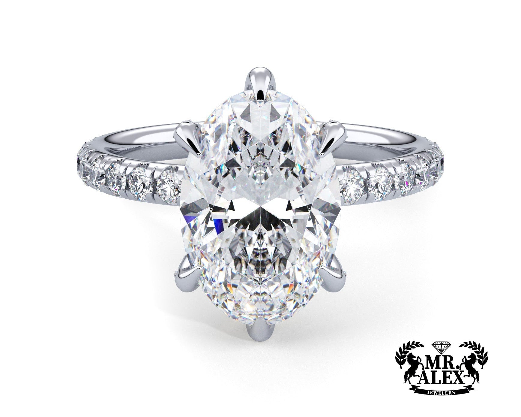 2 Carat Oval Brilliant Cut Hidden Halo Micropavé Engagement Ring - Mr. Alex Jewelry