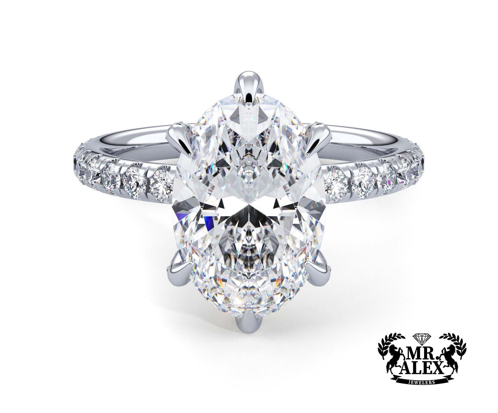 2 Carat Oval Brilliant Cut Hidden Halo Micropavé Engagement Ring - Mr. Alex Jewelry