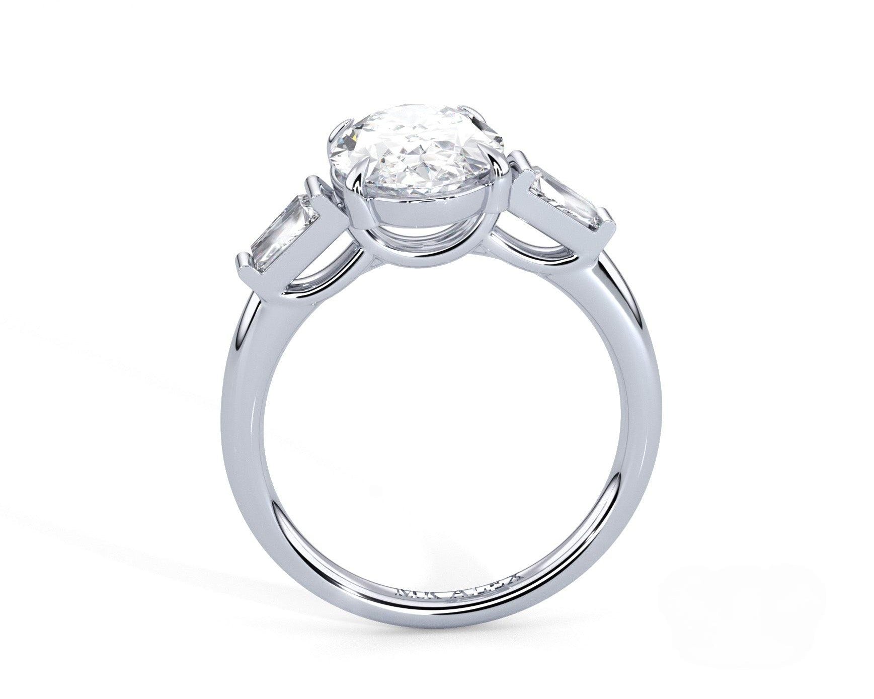 2 Carat Oval Brilliant Tapered Baguette Three Stone Engagement Ring - Mr. Alex Jewelry