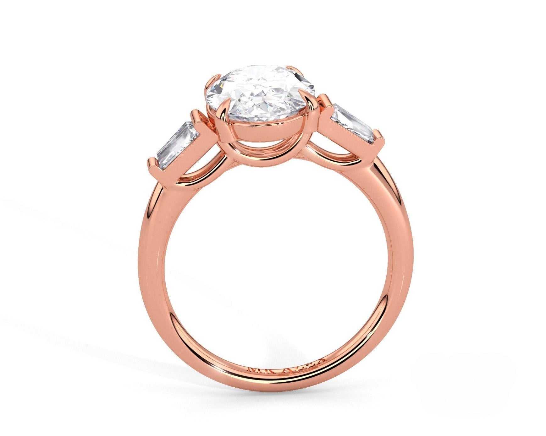 2 Carat Oval Brilliant Tapered Baguette Three Stone Engagement Ring - Mr. Alex Jewelry