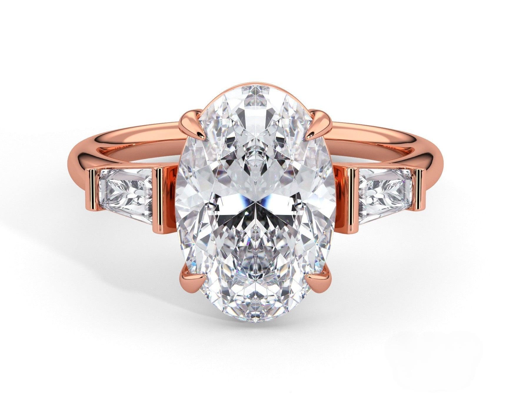 2 Carat Oval Brilliant Tapered Baguette Three Stone Engagement Ring - Mr. Alex Jewelry