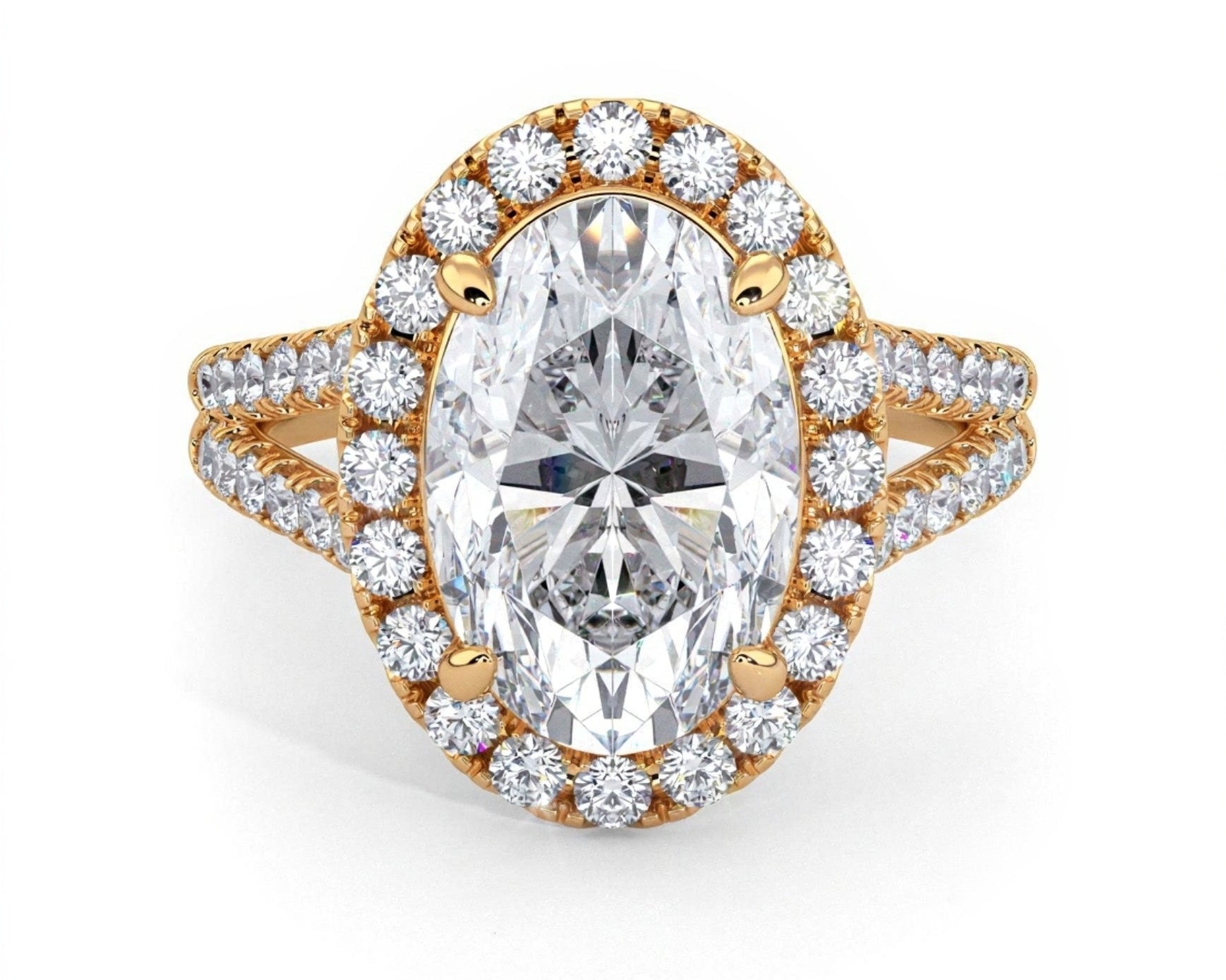 2 Carat Oval Cut French Cut Halo Split Shank Engagement Ring - Mr. Alex Jewelry