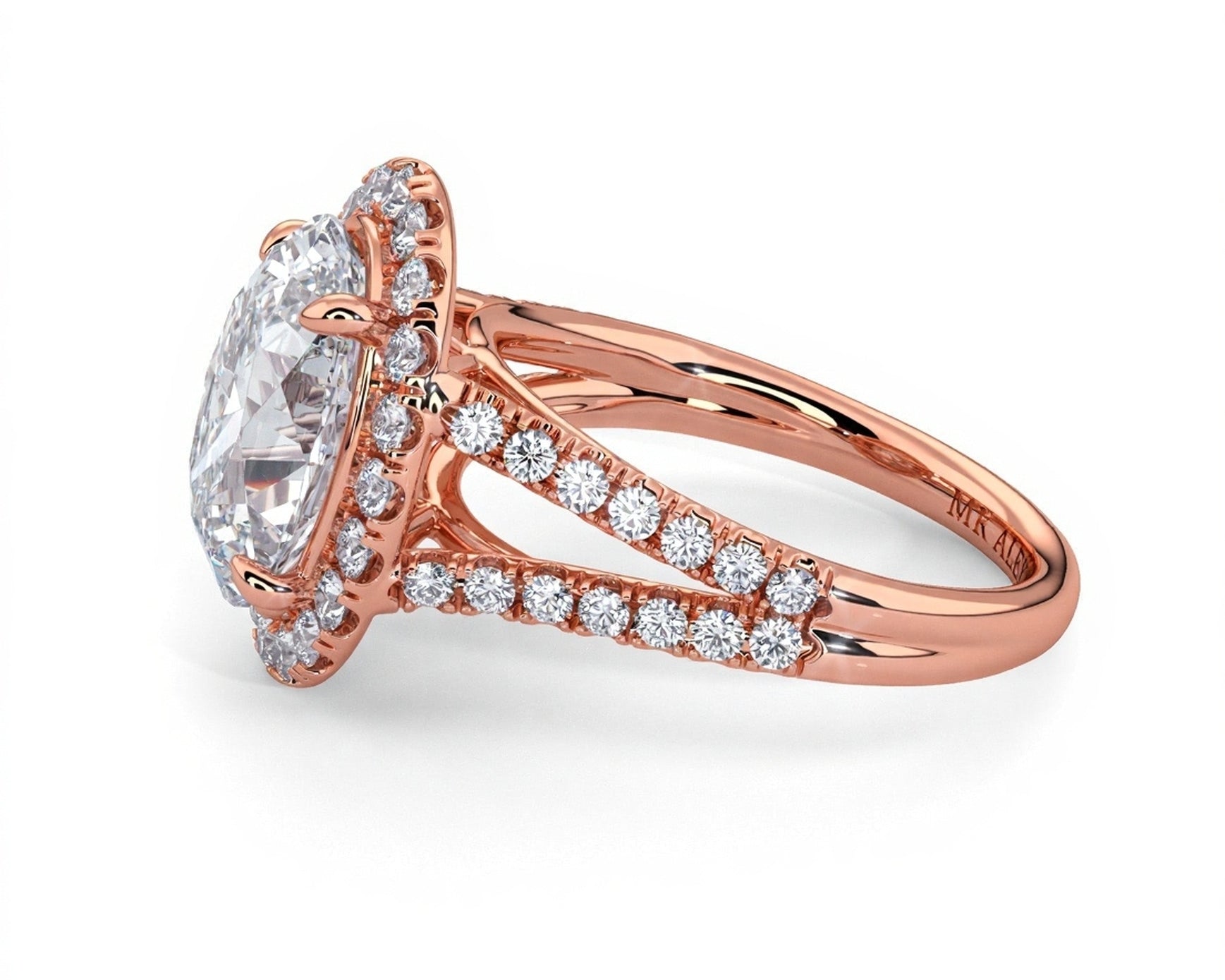 2 Carat Oval Cut French Cut Halo Split Shank Engagement Ring - Mr. Alex Jewelry