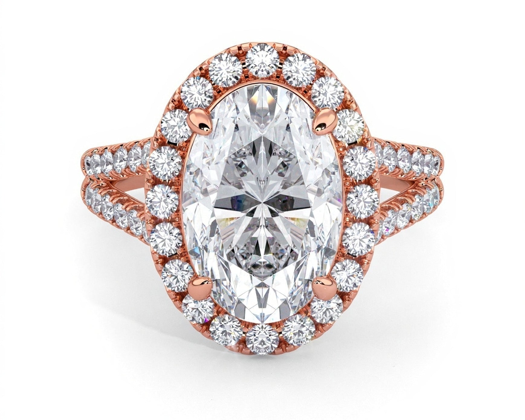 2 Carat Oval Cut French Cut Halo Split Shank Engagement Ring - Mr. Alex Jewelry