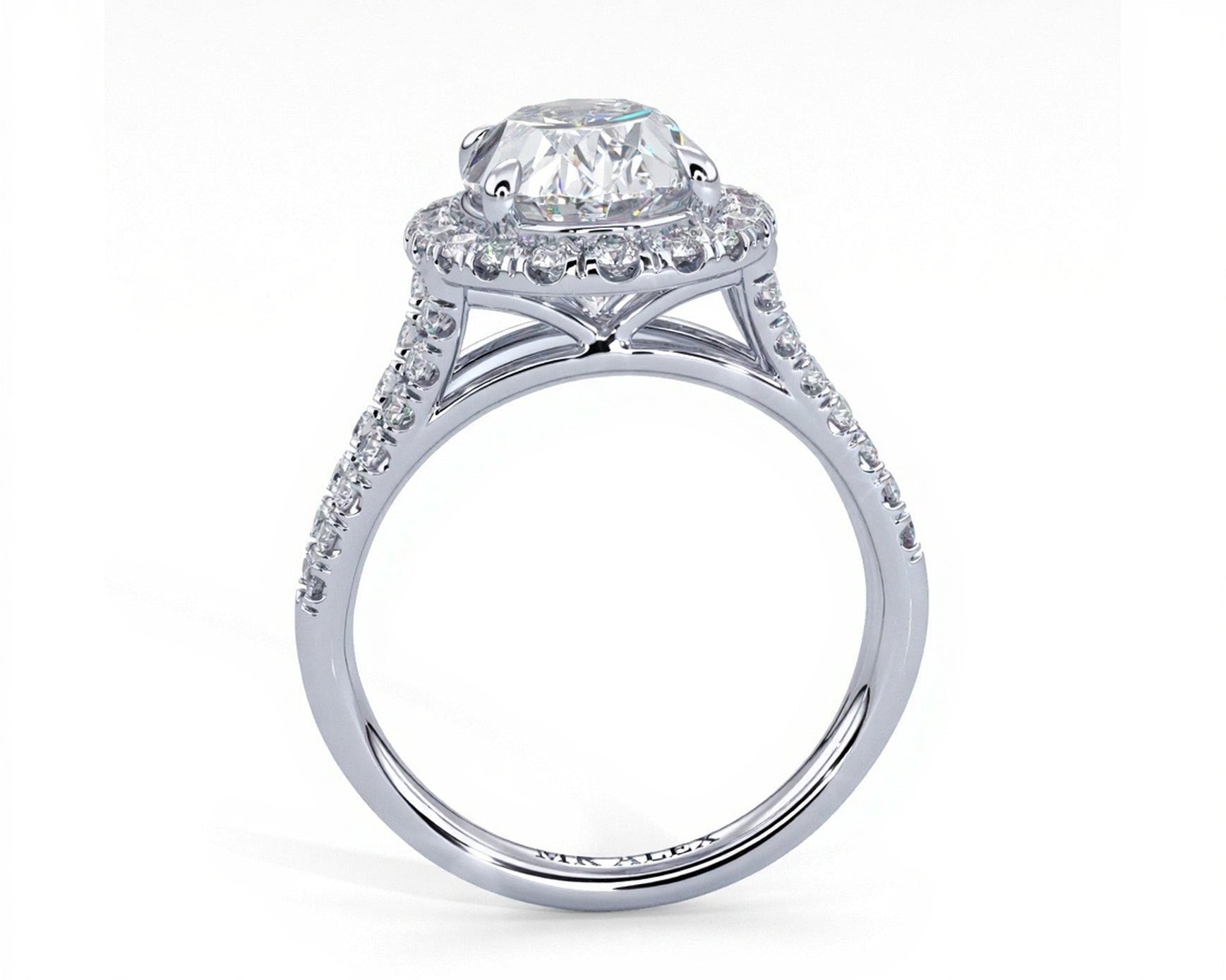 2 Carat Oval Cut French Cut Halo Split Shank Engagement Ring - Mr. Alex Jewelry