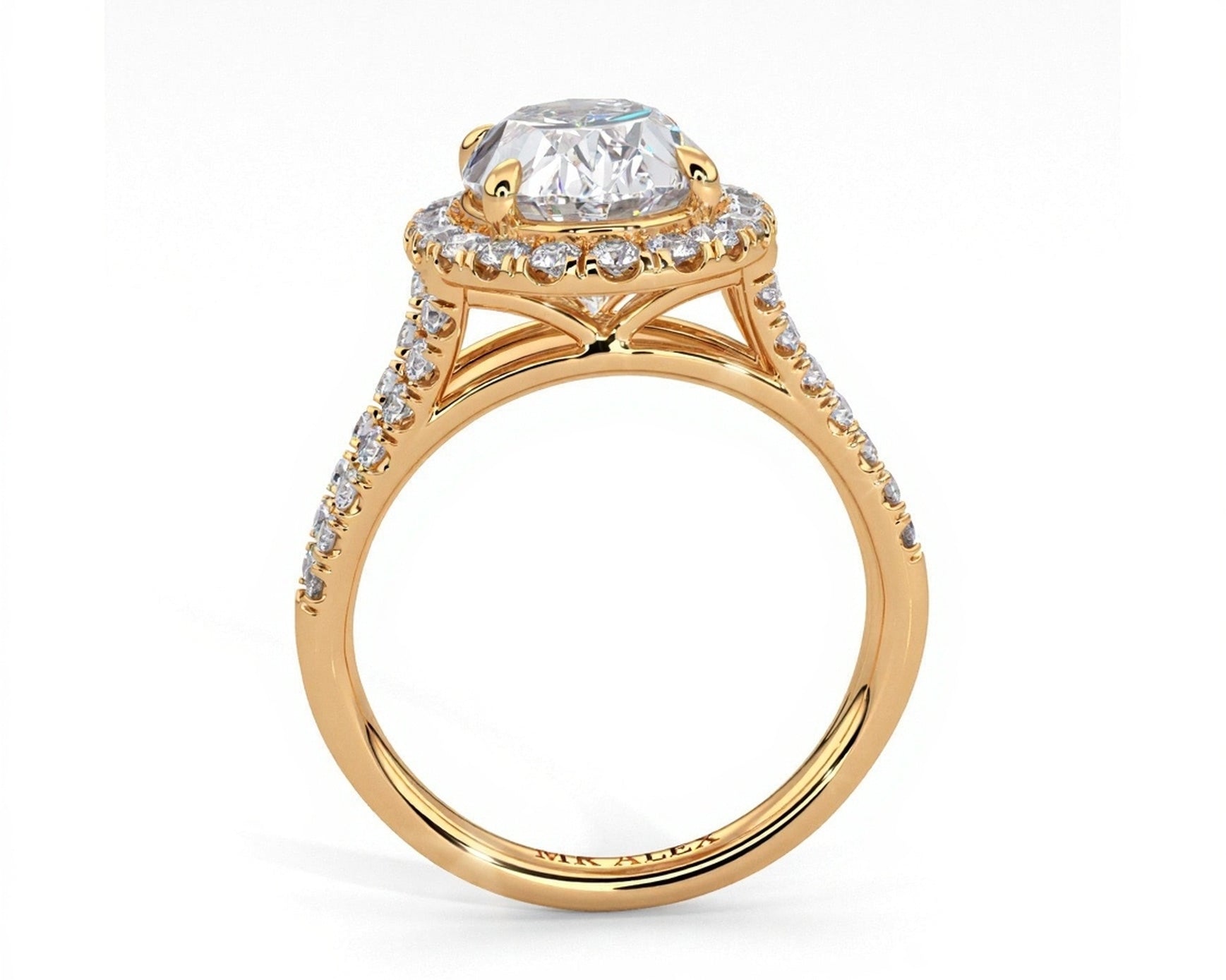2 Carat Oval Cut French Cut Halo Split Shank Engagement Ring - Mr. Alex Jewelry