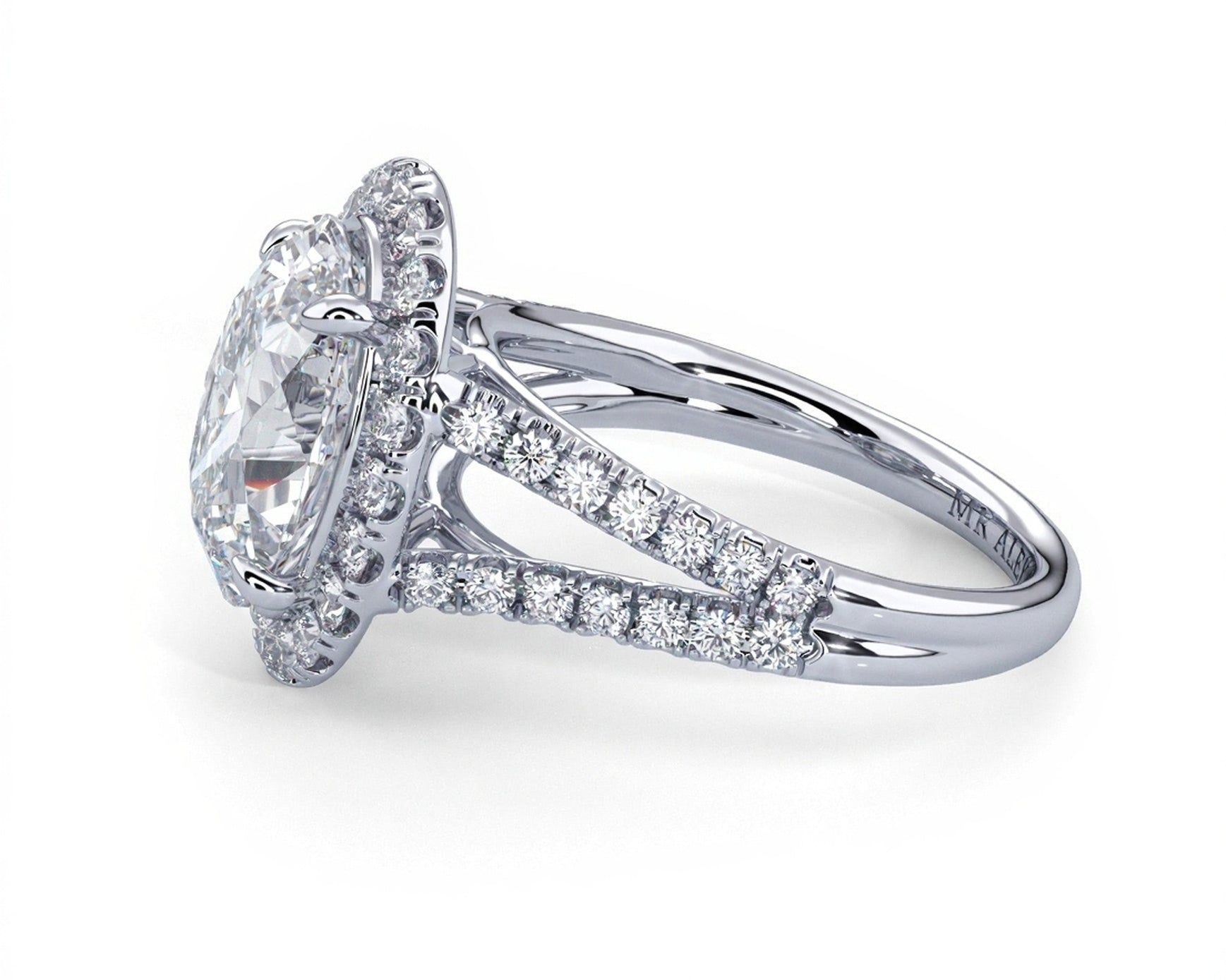 2 Carat Oval Cut French Cut Halo Split Shank Engagement Ring - Mr. Alex Jewelry