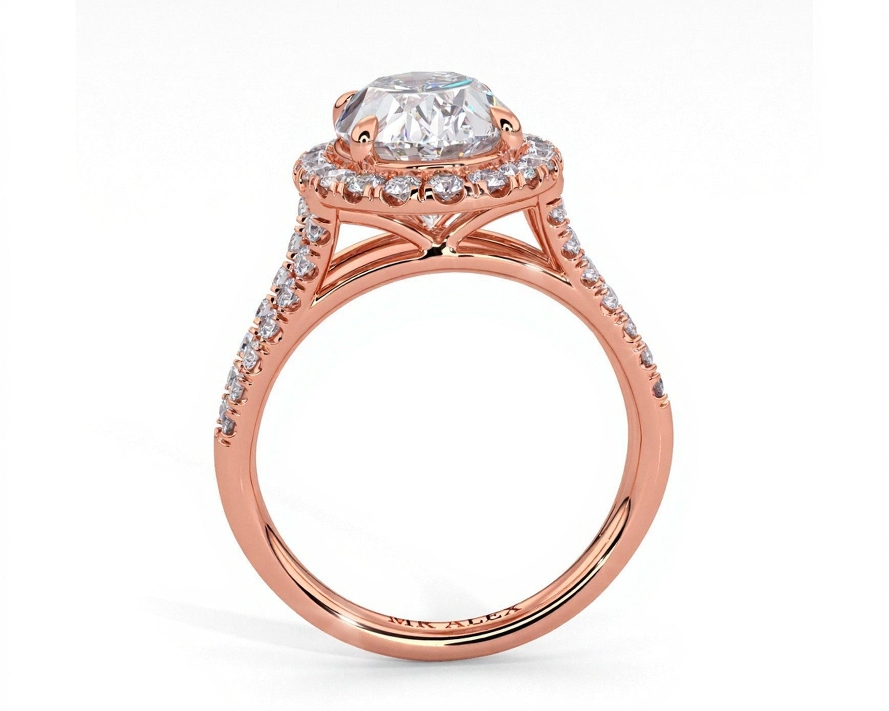 2 Carat Oval Cut French Cut Halo Split Shank Engagement Ring - Mr. Alex Jewelry