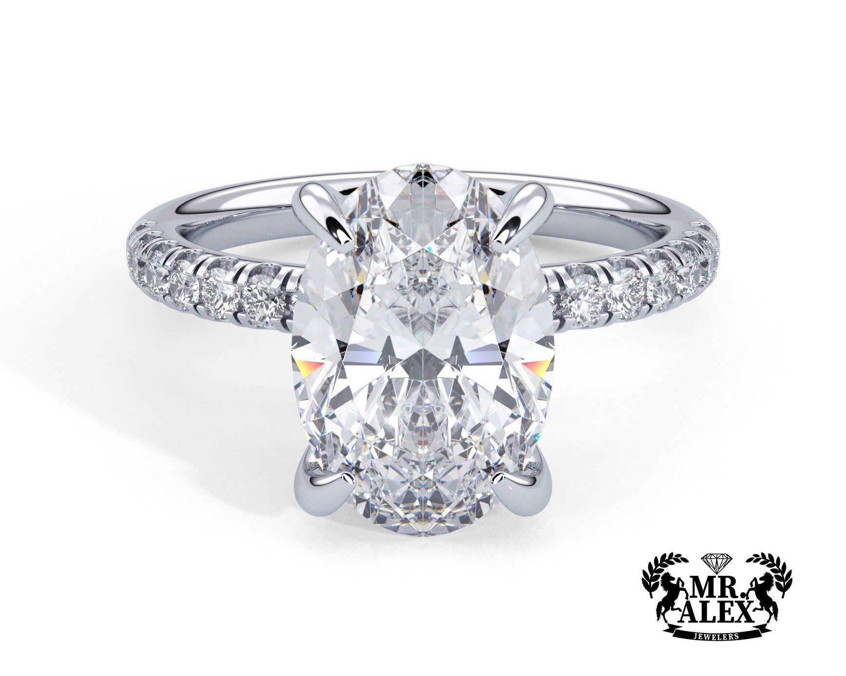 2 Carat Oval Cut Hidden Halo Micropavé Engagement Ring - Mr. Alex Jewelry