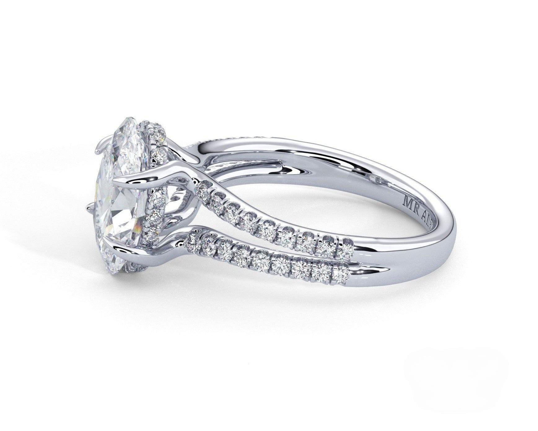 2 Carat Oval Cut Split Shank Pave Diamond Engagement Ring - Mr. Alex Jewelry