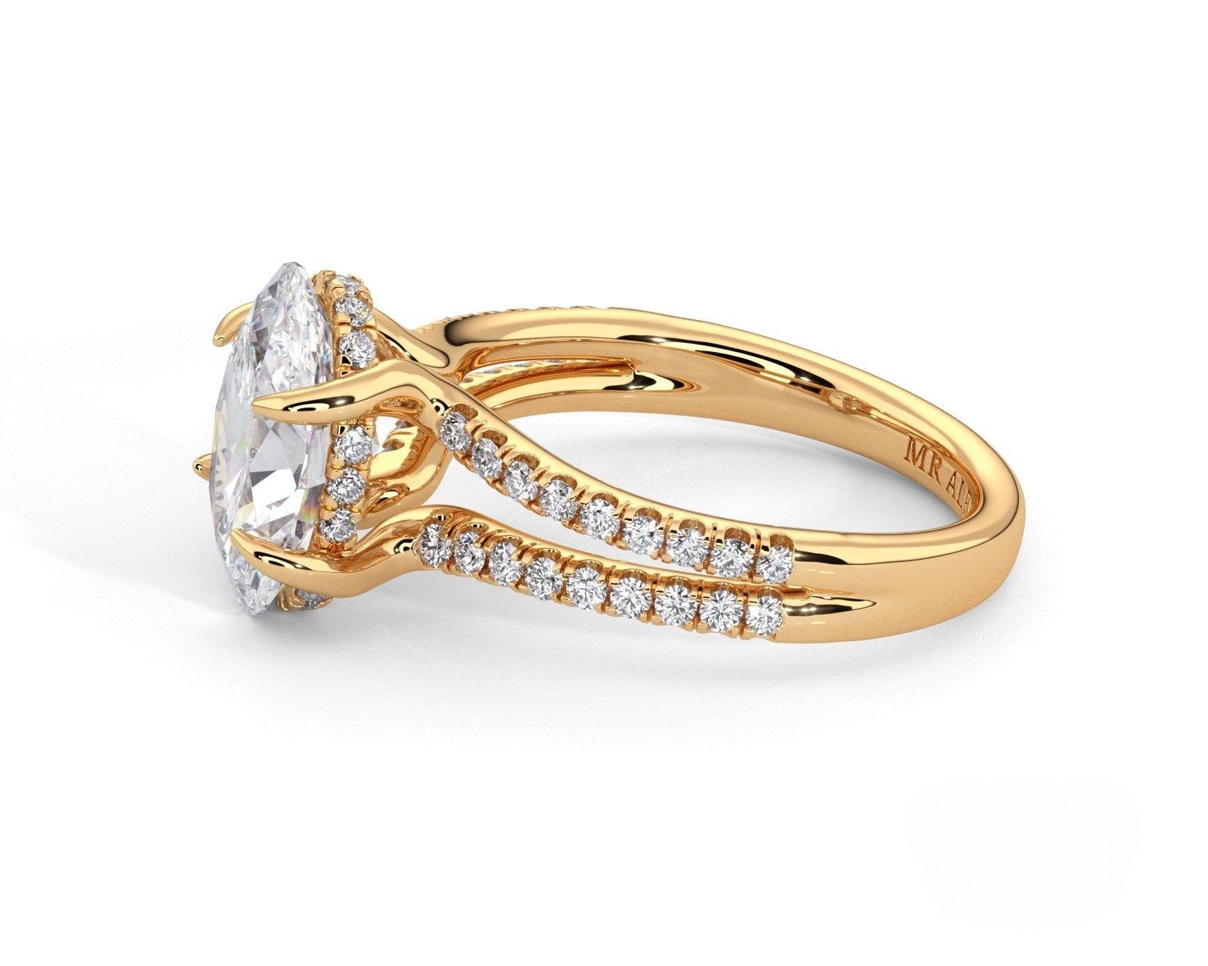 2 Carat Oval Cut Split Shank Pave Diamond Engagement Ring - Mr. Alex Jewelry