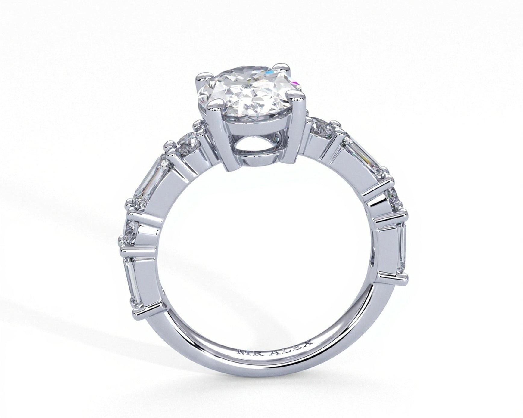 2 Carat Oval Cut Straight Shank Alternating Round & Emerald - Mr. Alex Jewelry