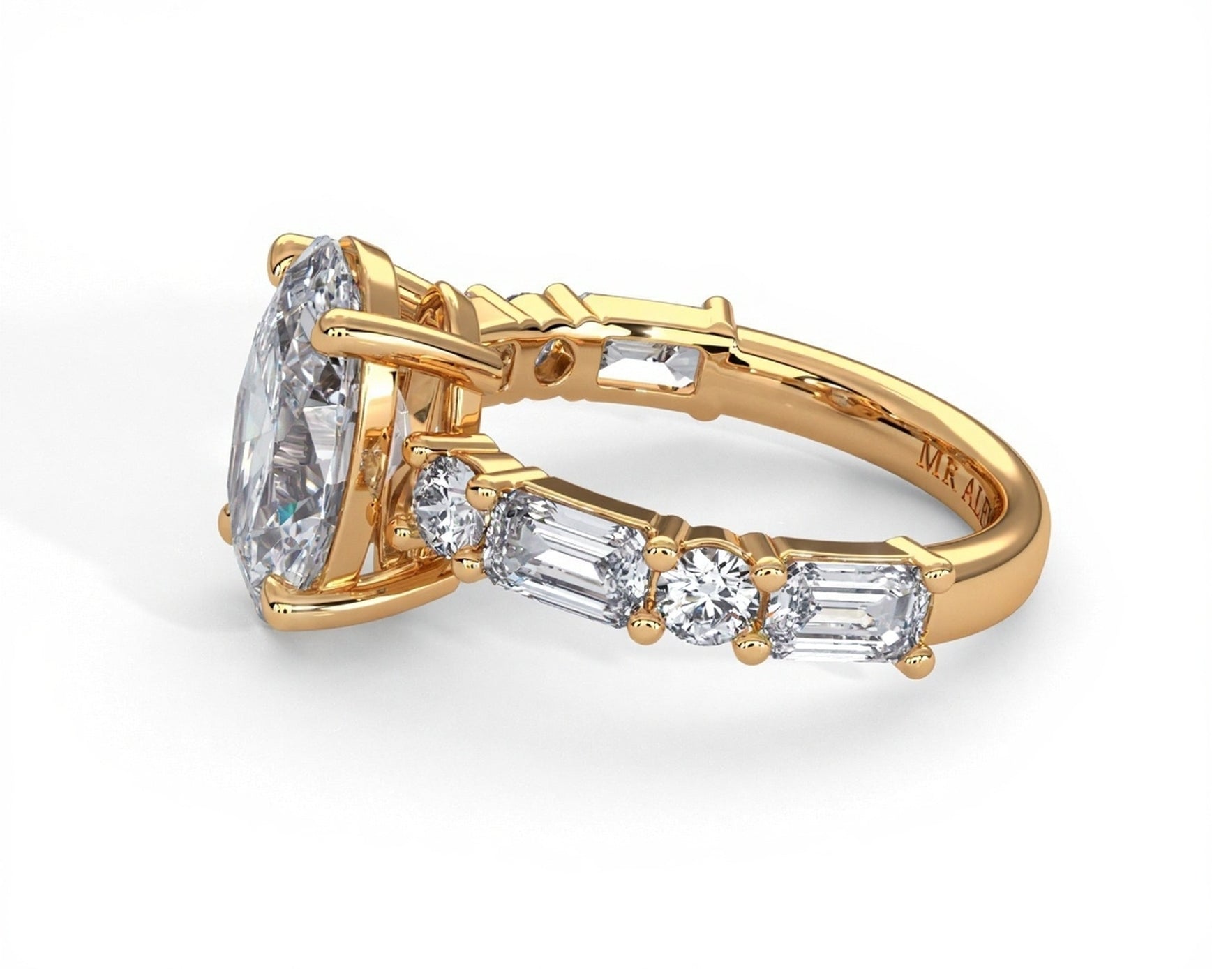 2 Carat Oval Cut Straight Shank Alternating Round & Emerald - Mr. Alex Jewelry