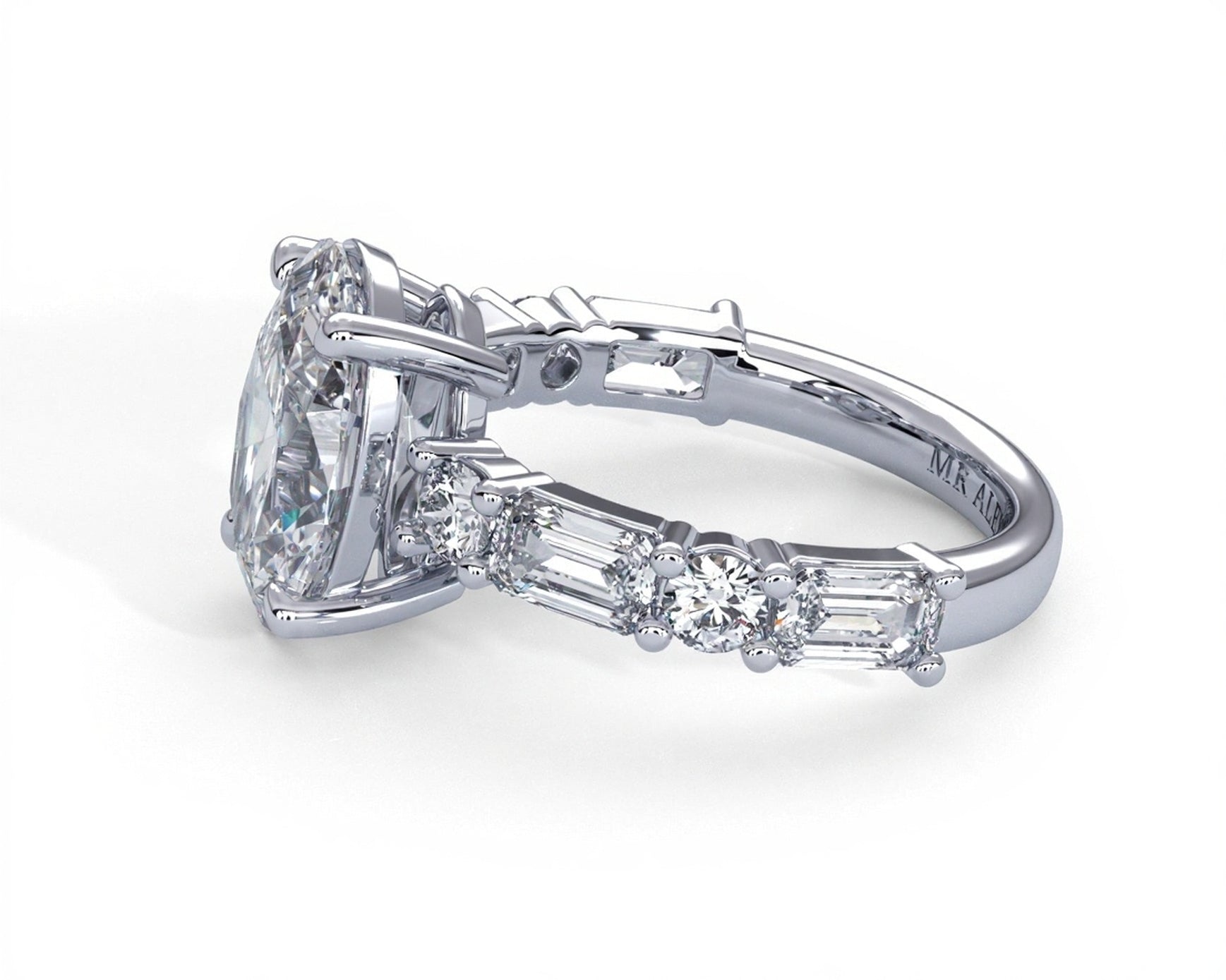 2 Carat Oval Cut Straight Shank Alternating Round & Emerald - Mr. Alex Jewelry