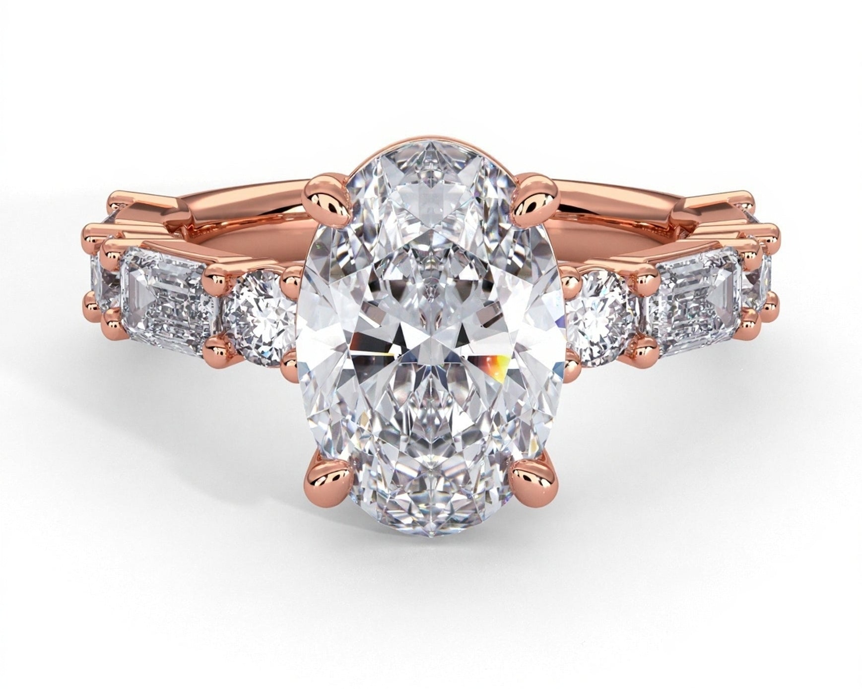 2 Carat Oval Cut Straight Shank Alternating Round & Emerald - Mr. Alex Jewelry