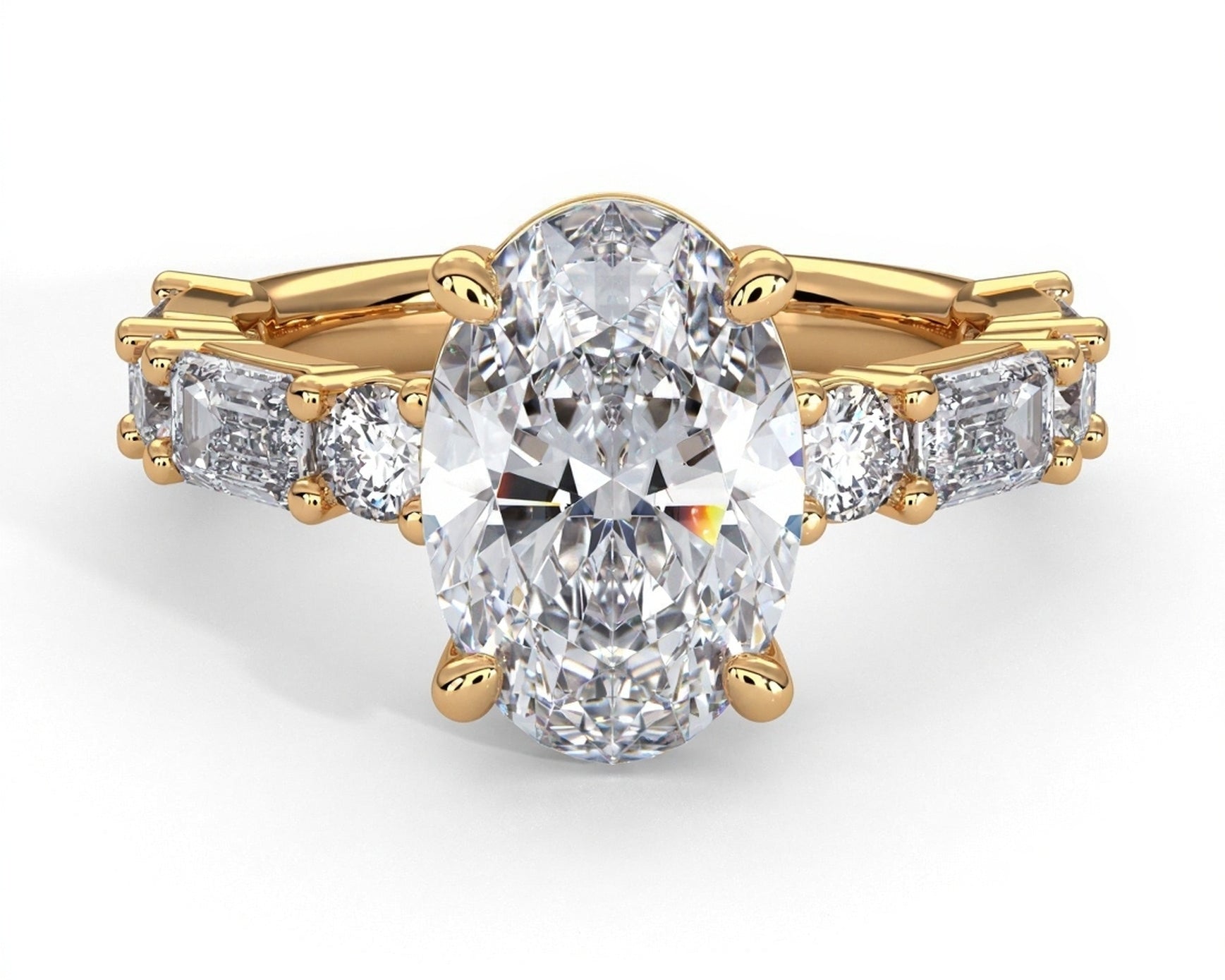 2 Carat Oval Cut Straight Shank Alternating Round & Emerald - Mr. Alex Jewelry