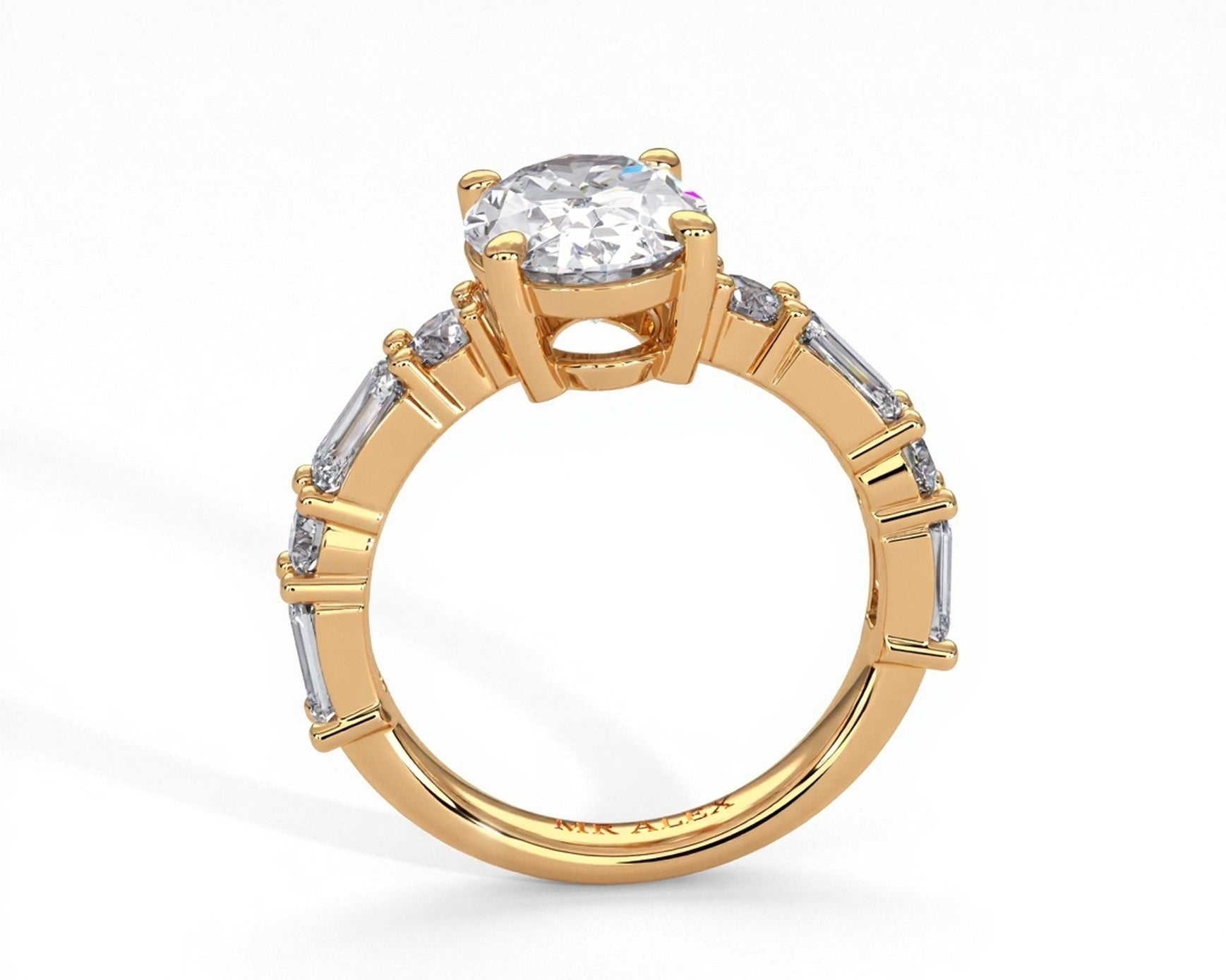 2 Carat Oval Cut Straight Shank Alternating Round & Emerald - Mr. Alex Jewelry