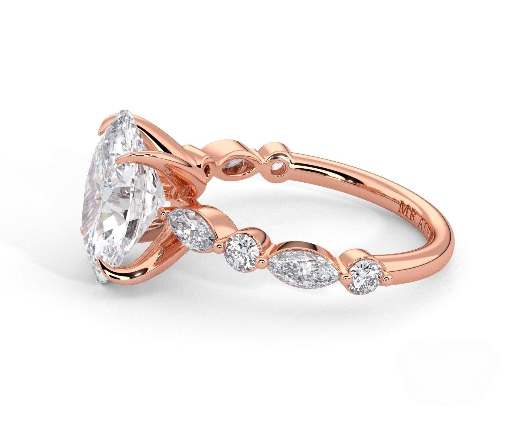 2 Carat Oval Cut Straight Shank Alternating Round & Marquise Diamond - Mr. Alex Jewelry