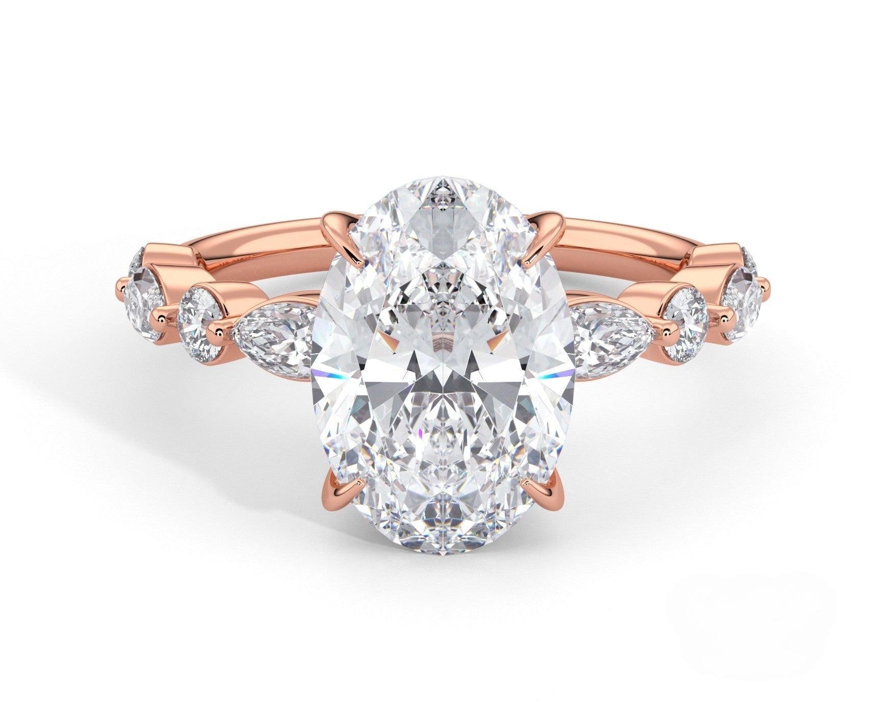 2 Carat Oval Cut Straight Shank Alternating Round & Marquise Diamond - Mr. Alex Jewelry