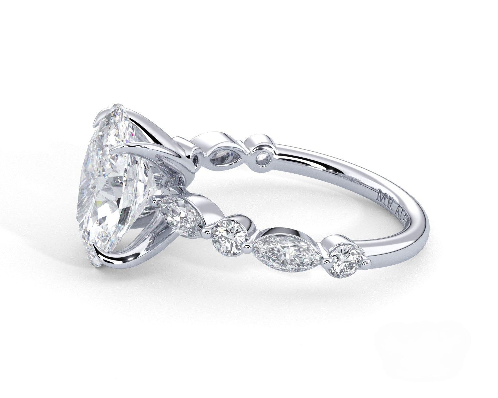 2 Carat Oval Cut Straight Shank Alternating Round & Marquise Diamond - Mr. Alex Jewelry
