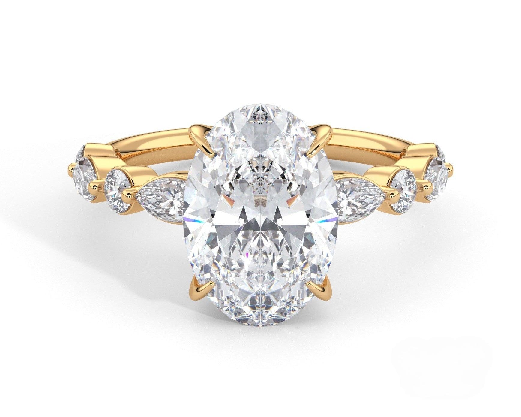 2 Carat Oval Cut Straight Shank Alternating Round & Marquise Diamond - Mr. Alex Jewelry