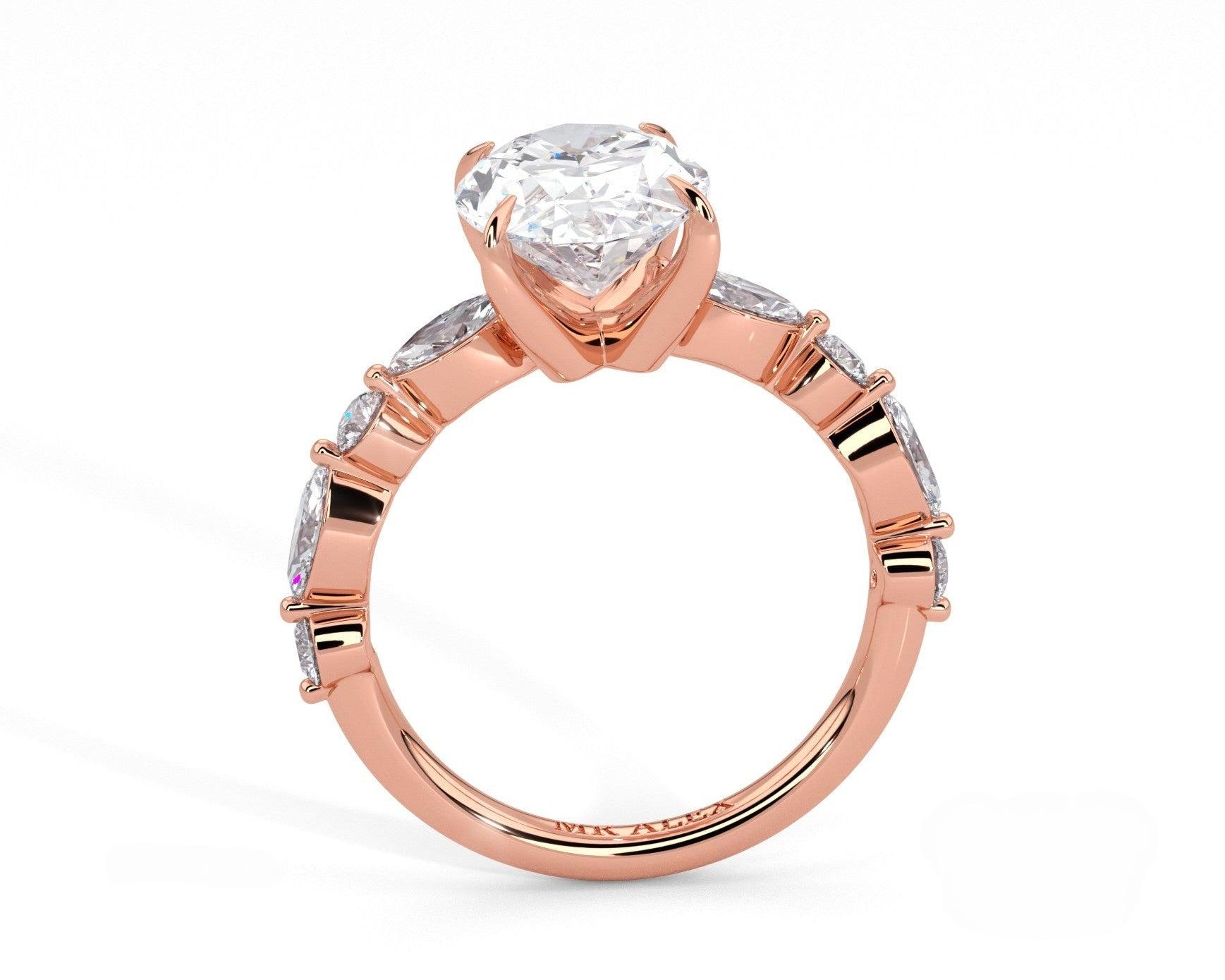 2 Carat Oval Cut Straight Shank Alternating Round & Marquise Diamond - Mr. Alex Jewelry