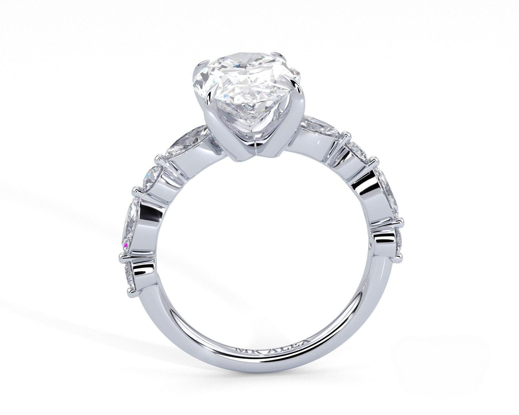 2 Carat Oval Cut Straight Shank Alternating Round & Marquise Diamond - Mr. Alex Jewelry